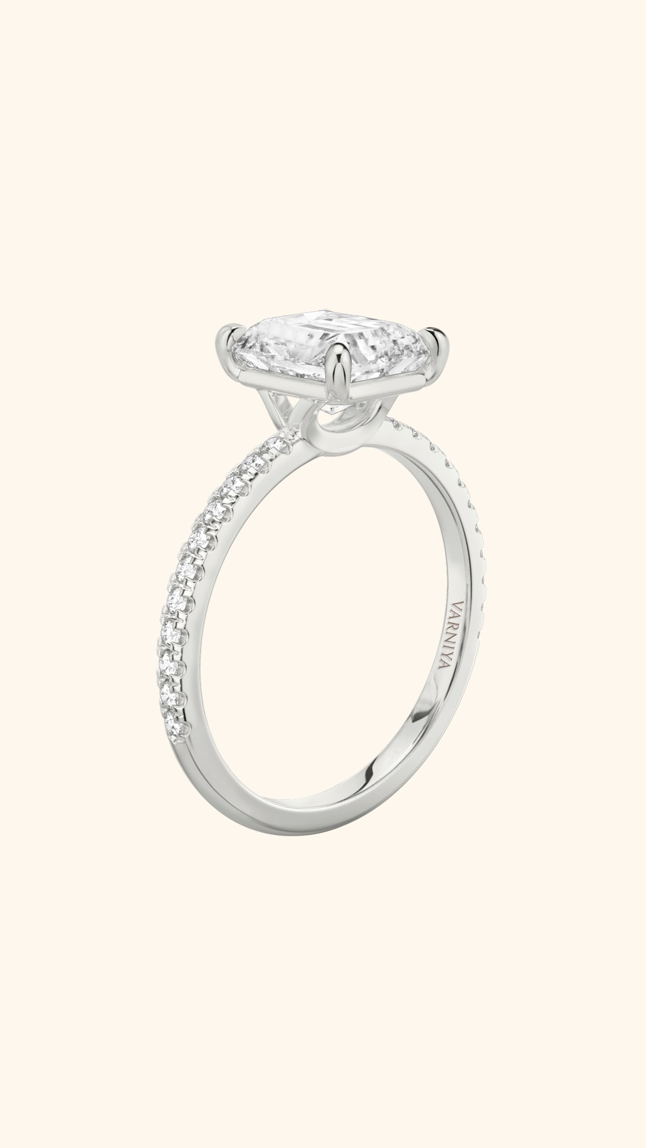 4 Prong Classic Grace Radiant Solitaire Pavé Ring