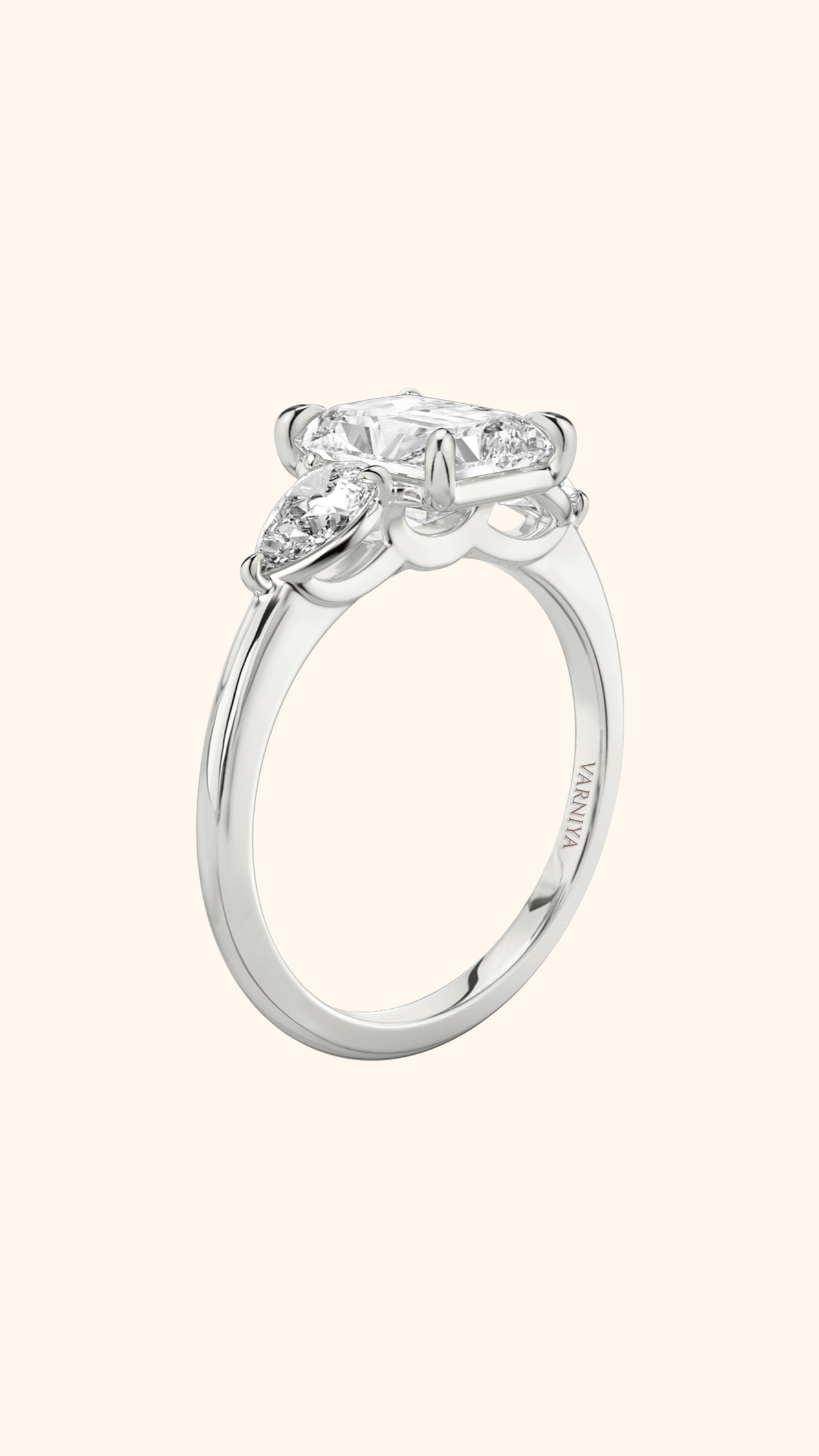 Trilogy Grace Radiant Solitaire Ring with Pear Side Stones