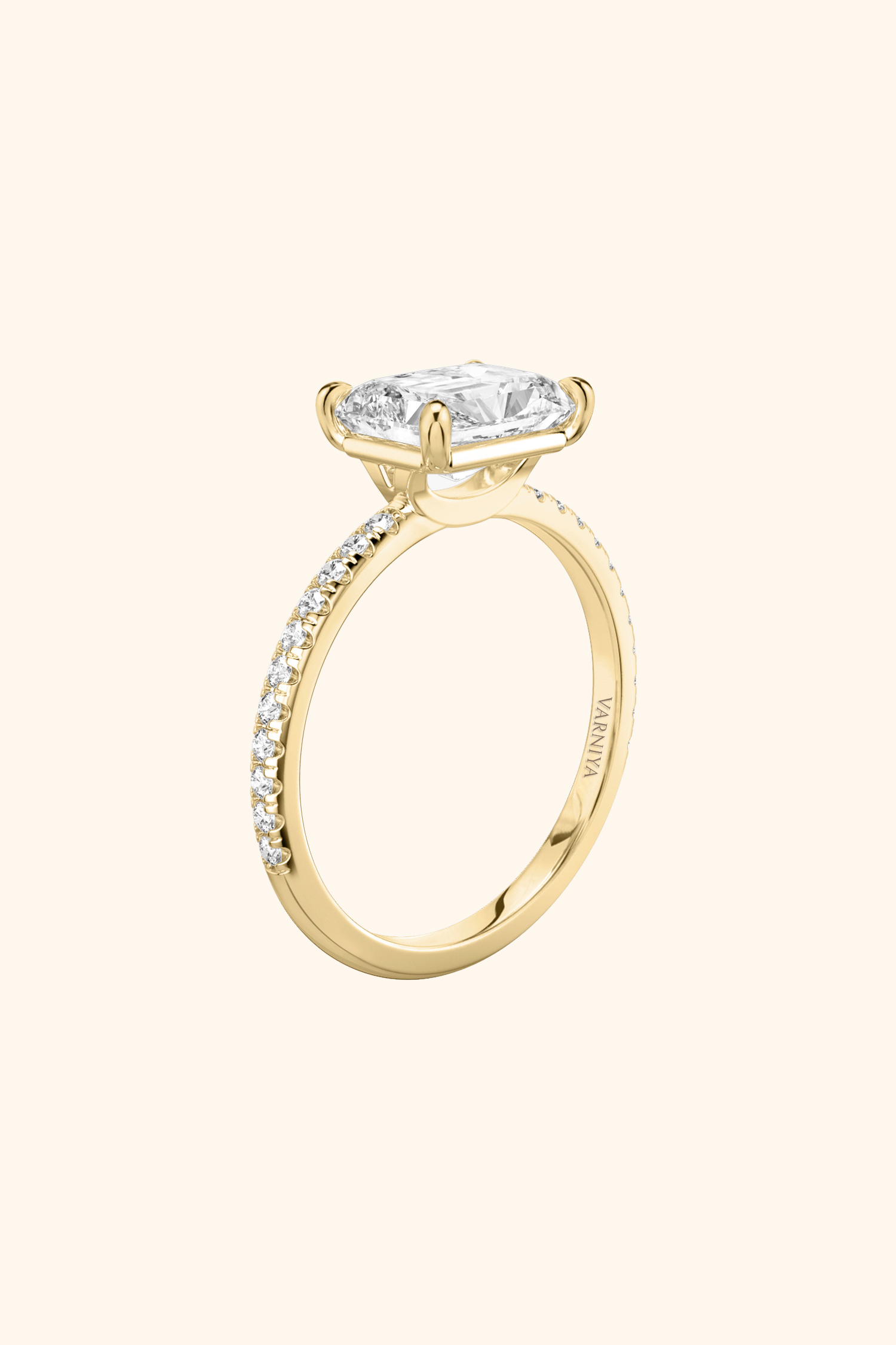 East West Radiant Solitaire Pavé Ring