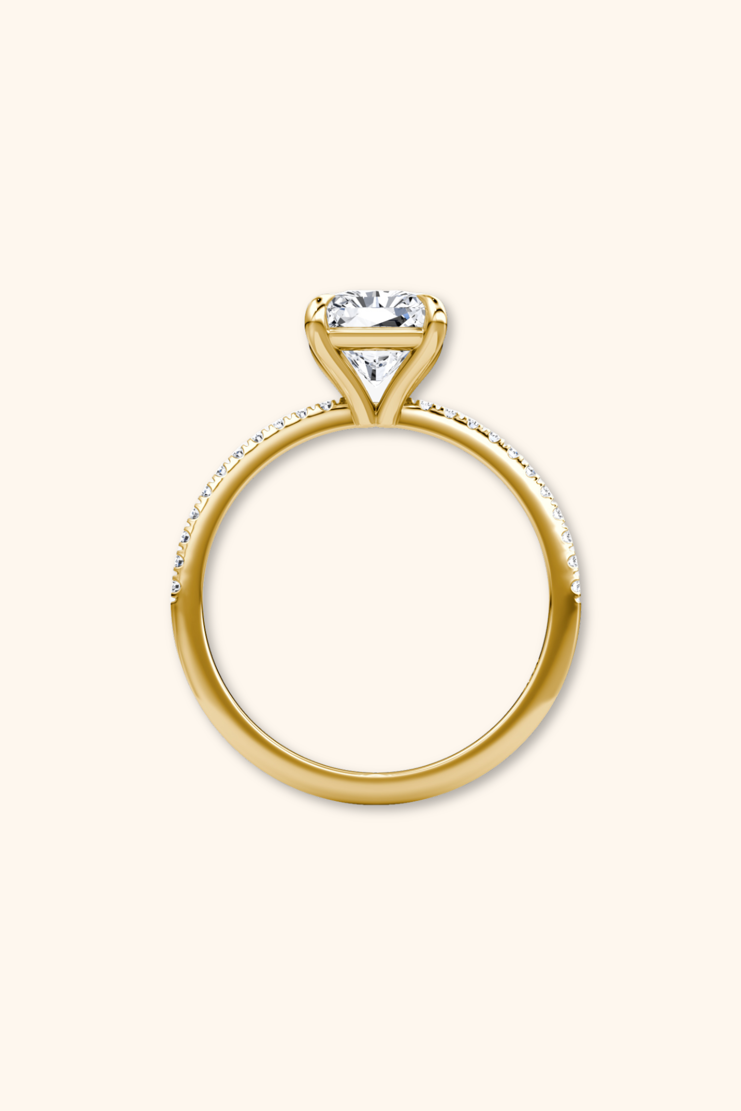 4 Prong Timeless Grace Pavé Ring with Radiant Solitaire