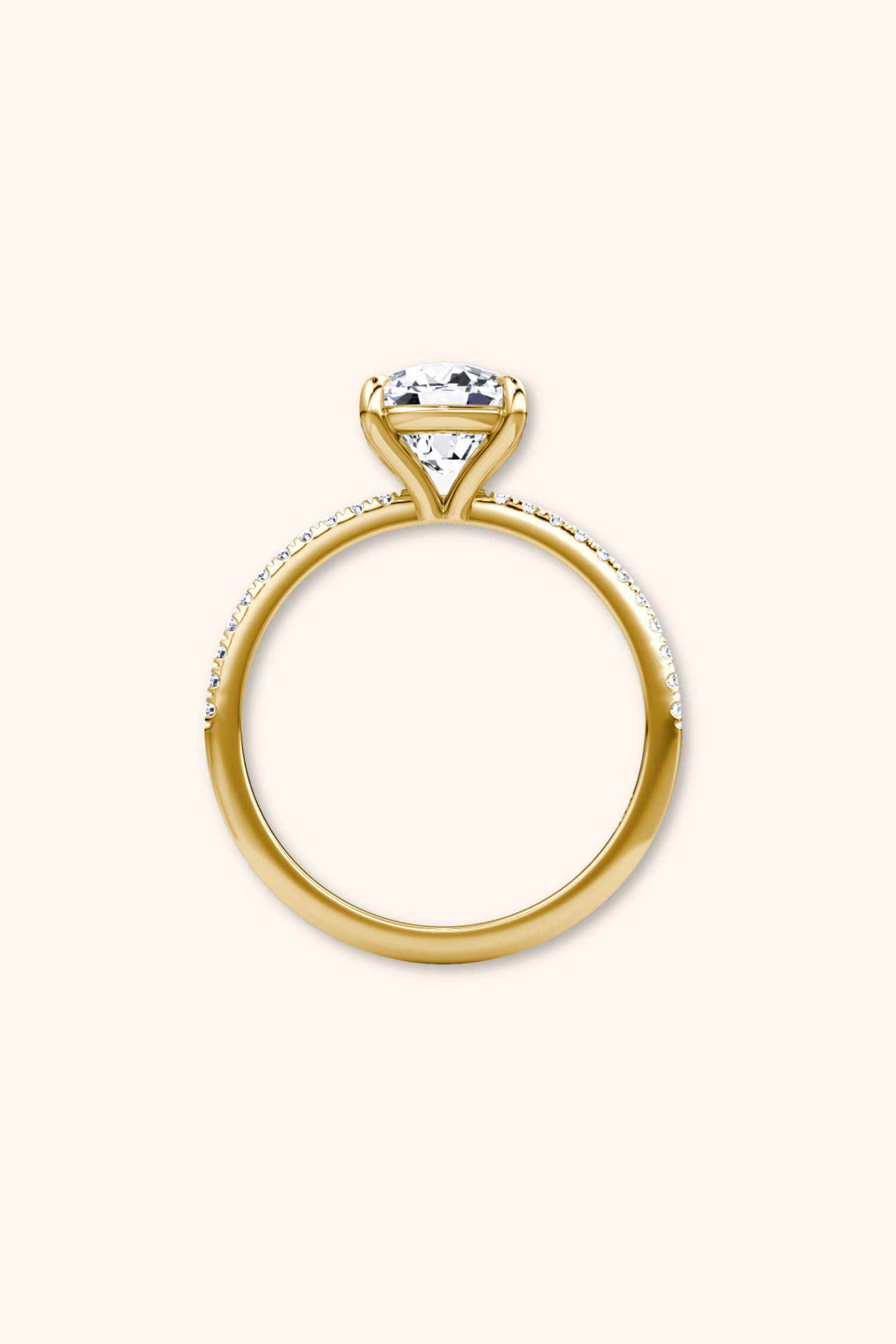 4 Prong Timeless Grace Pavé Ring with Cushion Solitaire