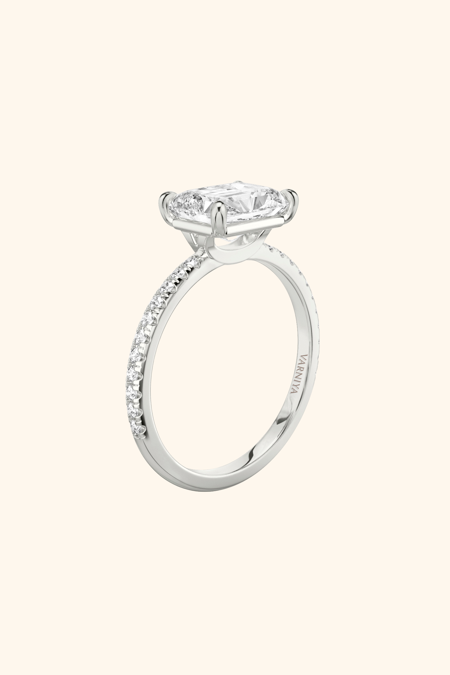 East West Radiant Solitaire Pavé Ring