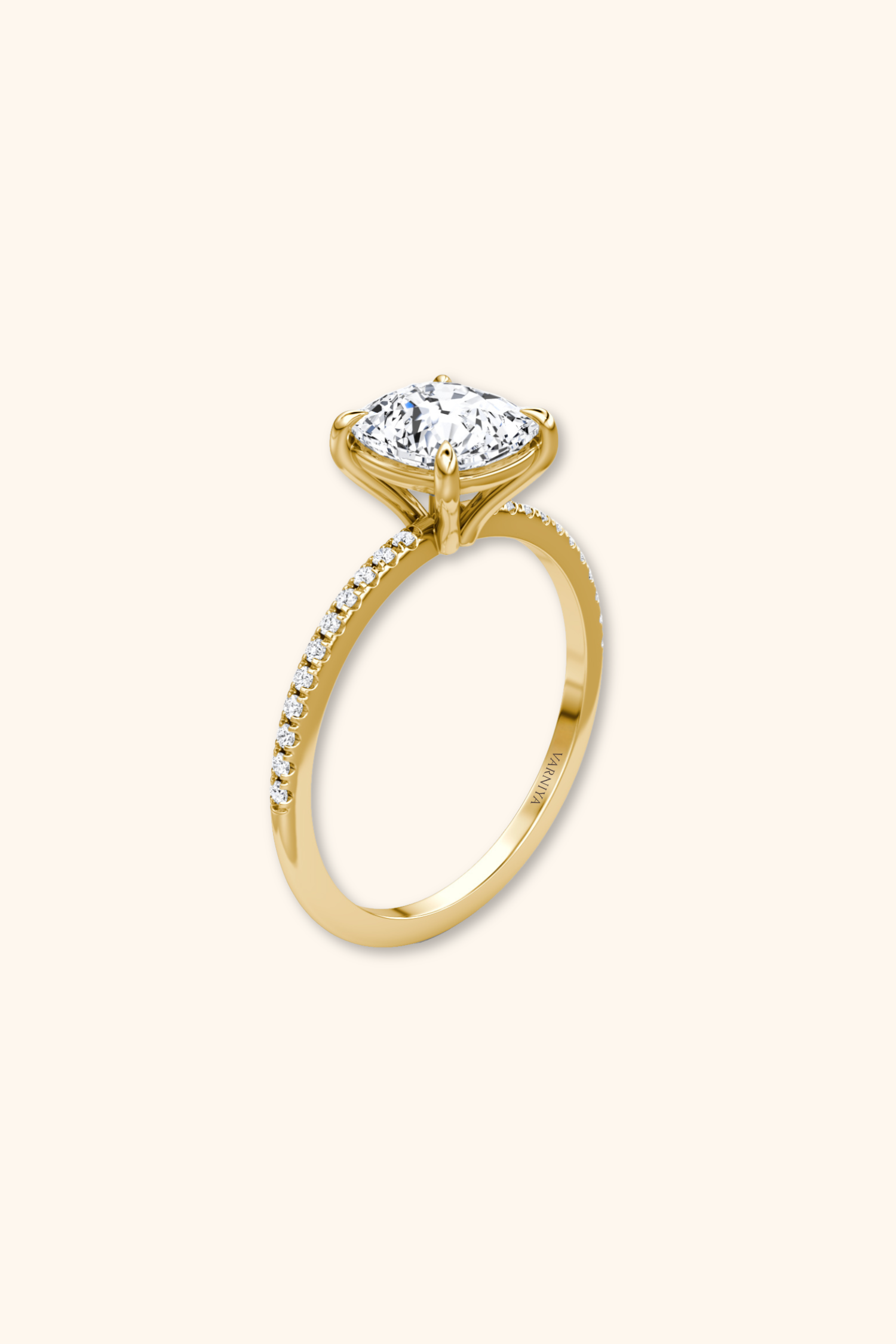 4 Prong Timeless Grace Pavé Ring with Cushion Solitaire