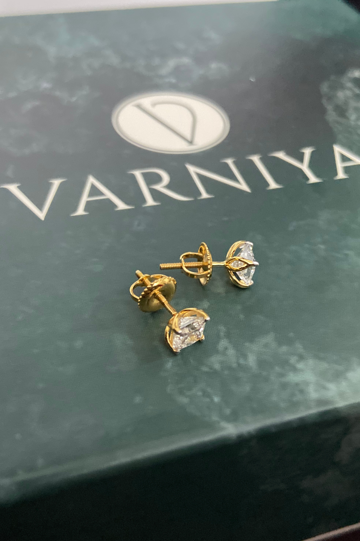 Tulip Stud Earrings with Princess Solitaire