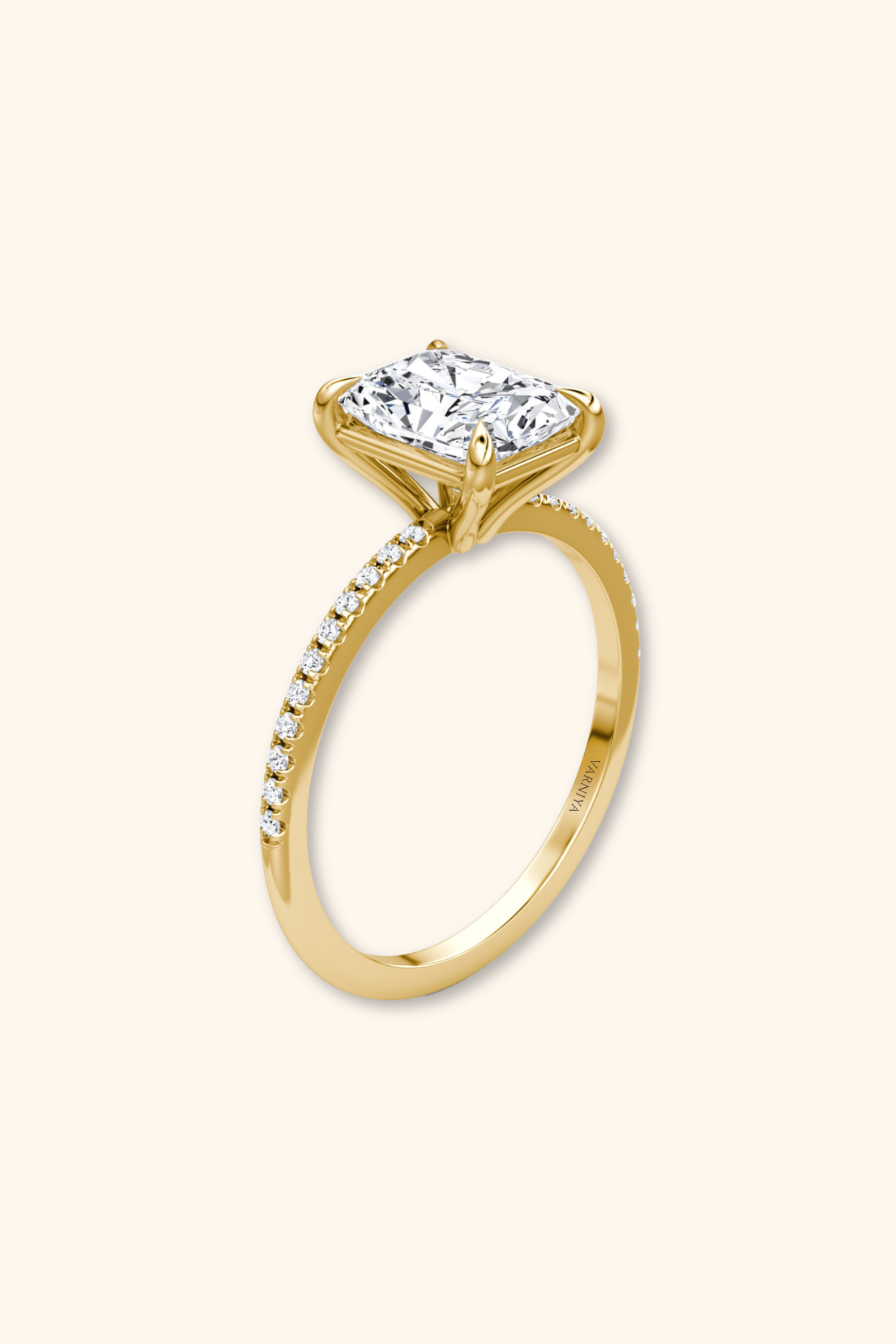 4 Prong Timeless Grace Pavé Ring with Radiant Solitaire