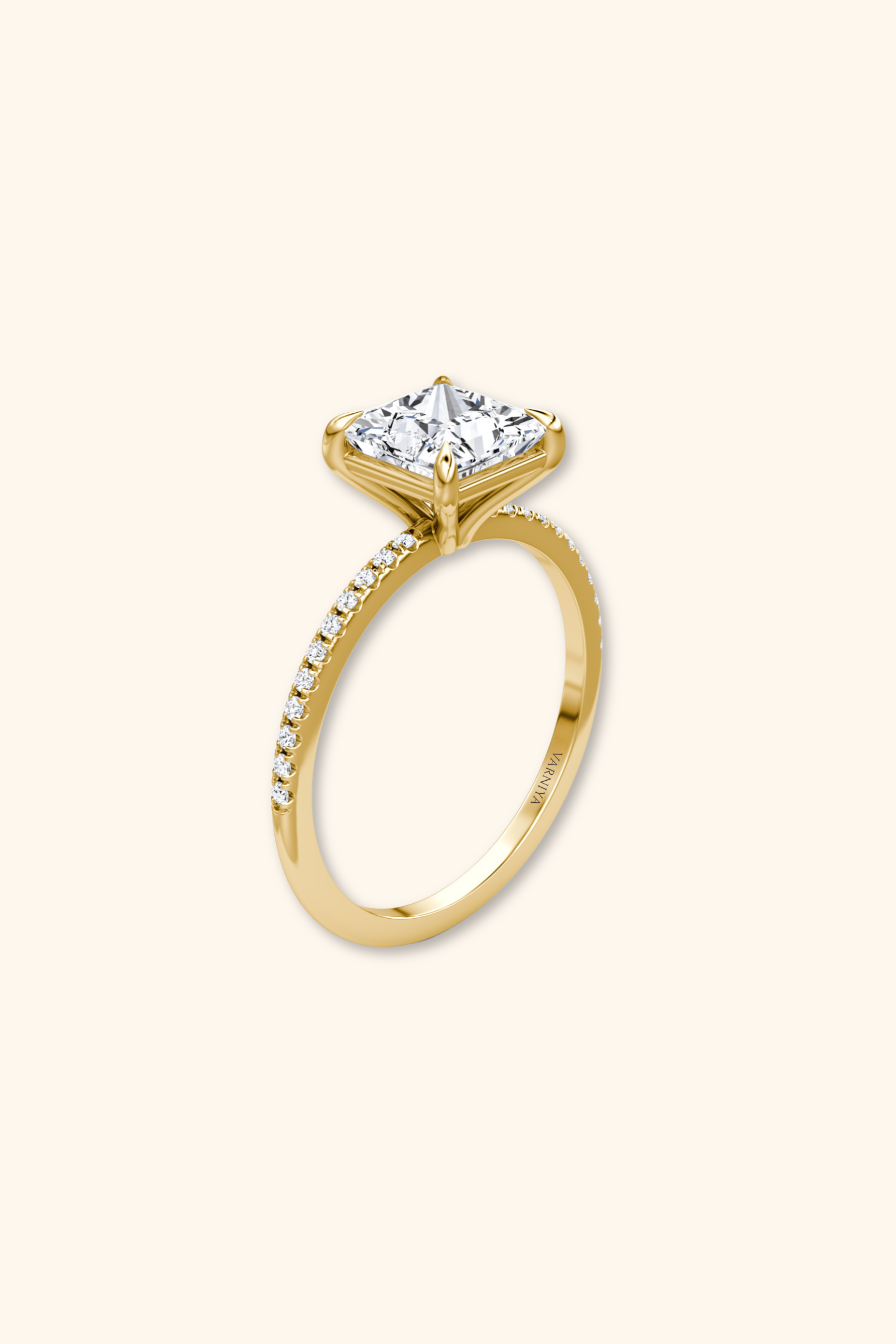 4 Prong Timeless Grace Pavé Ring with Princess Solitaire