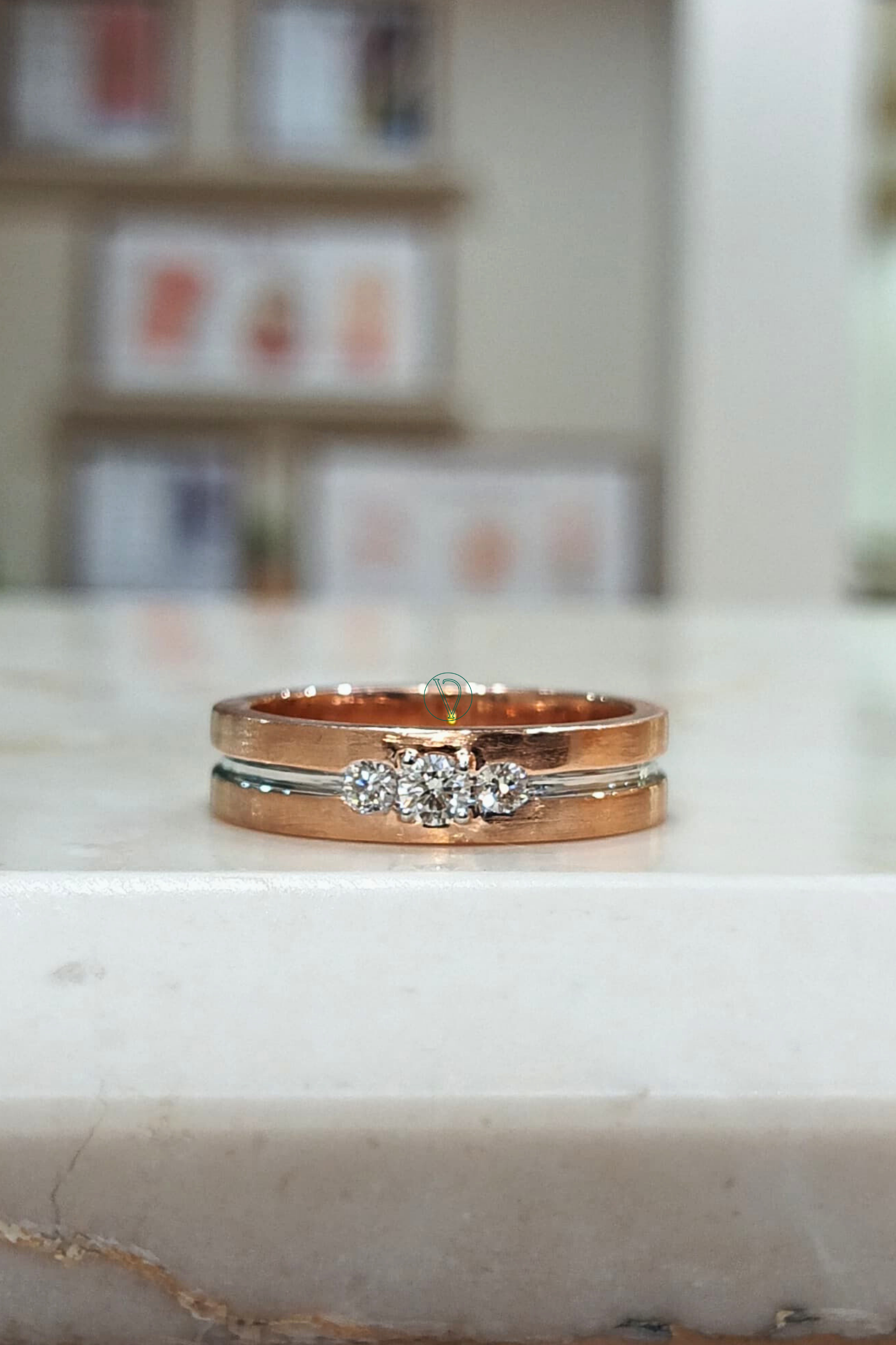 Luxe 3 Stone Grooved Men's Wedding Band