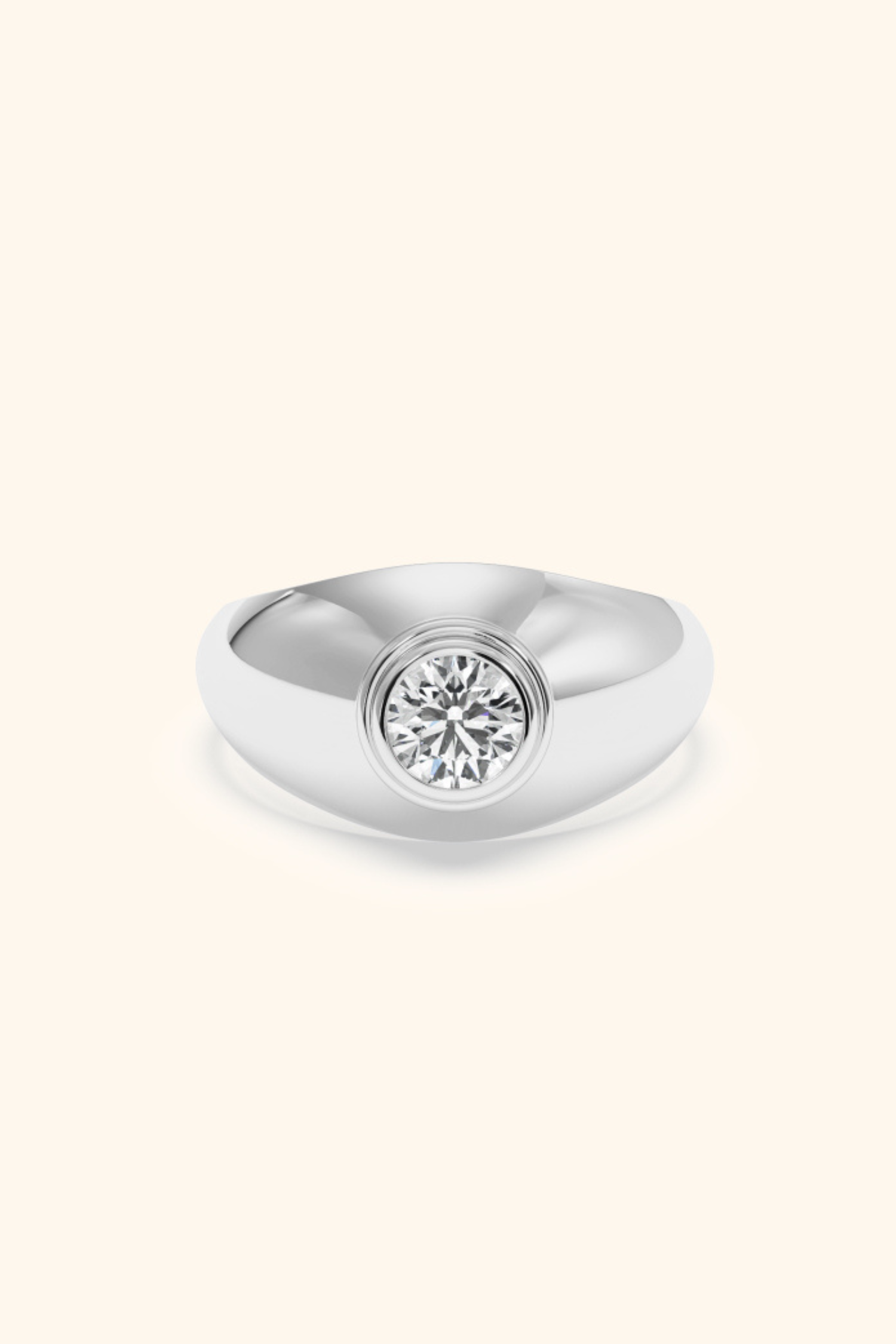 Regal Signet Ring with a Round Brilliant Solitaire