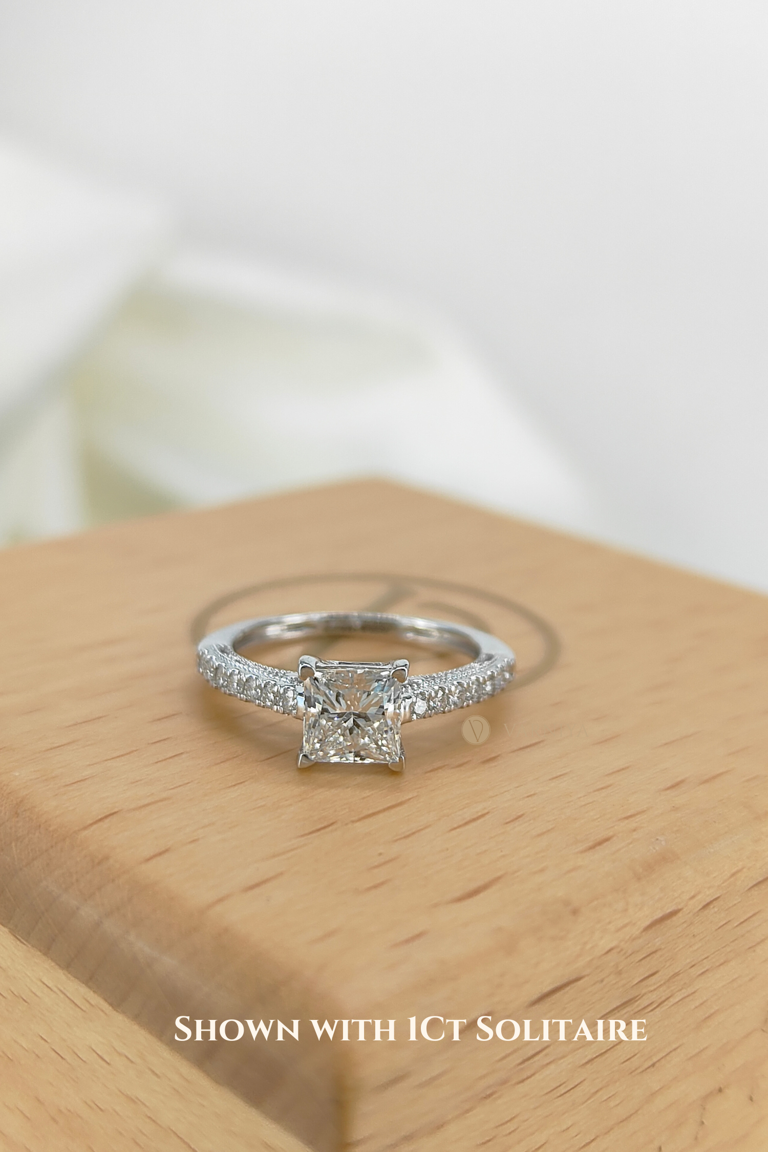 Luna Princess Solitaire Pave Ring