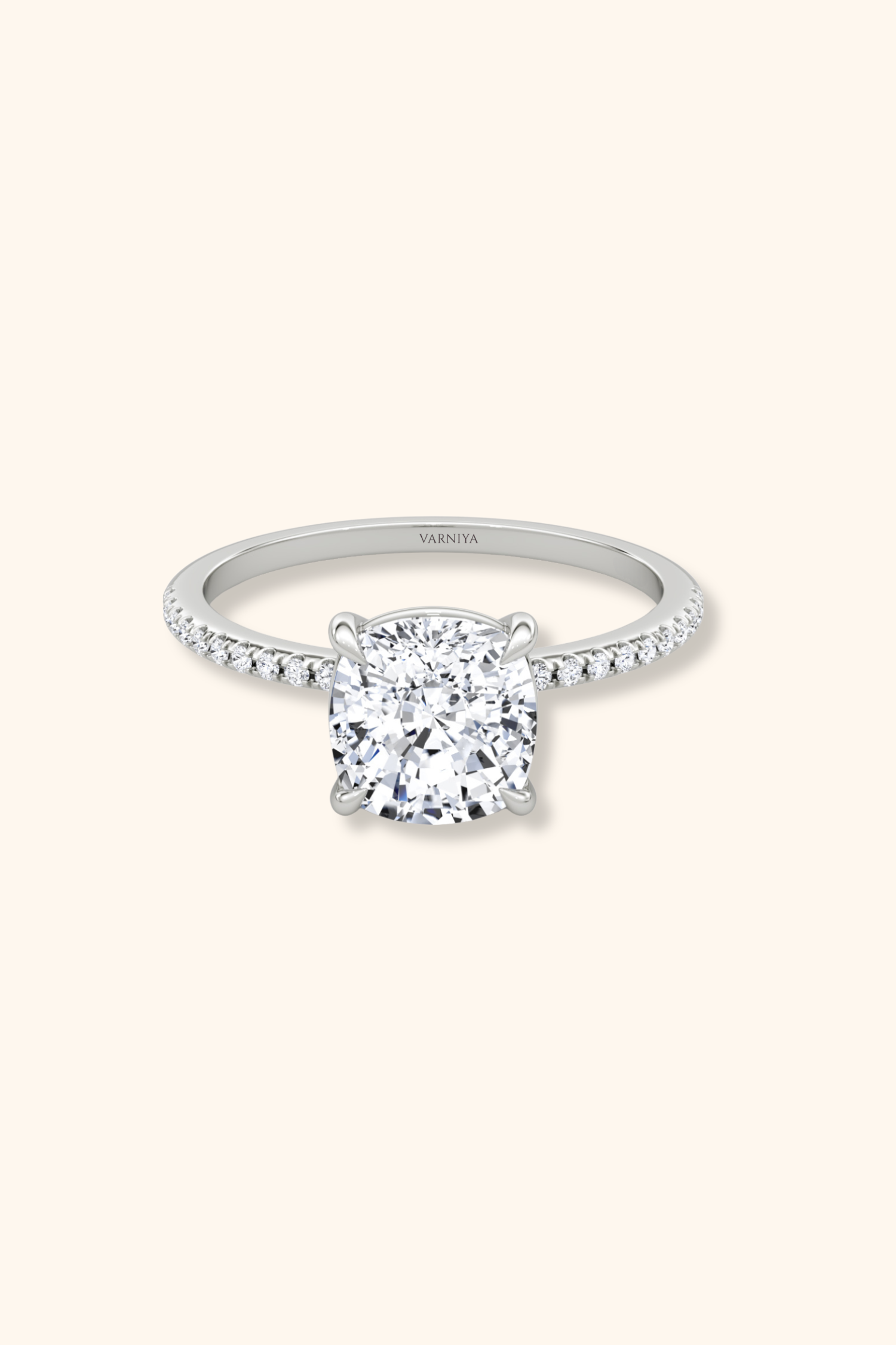 4 Prong Timeless Grace Pavé Ring with Cushion Solitaire