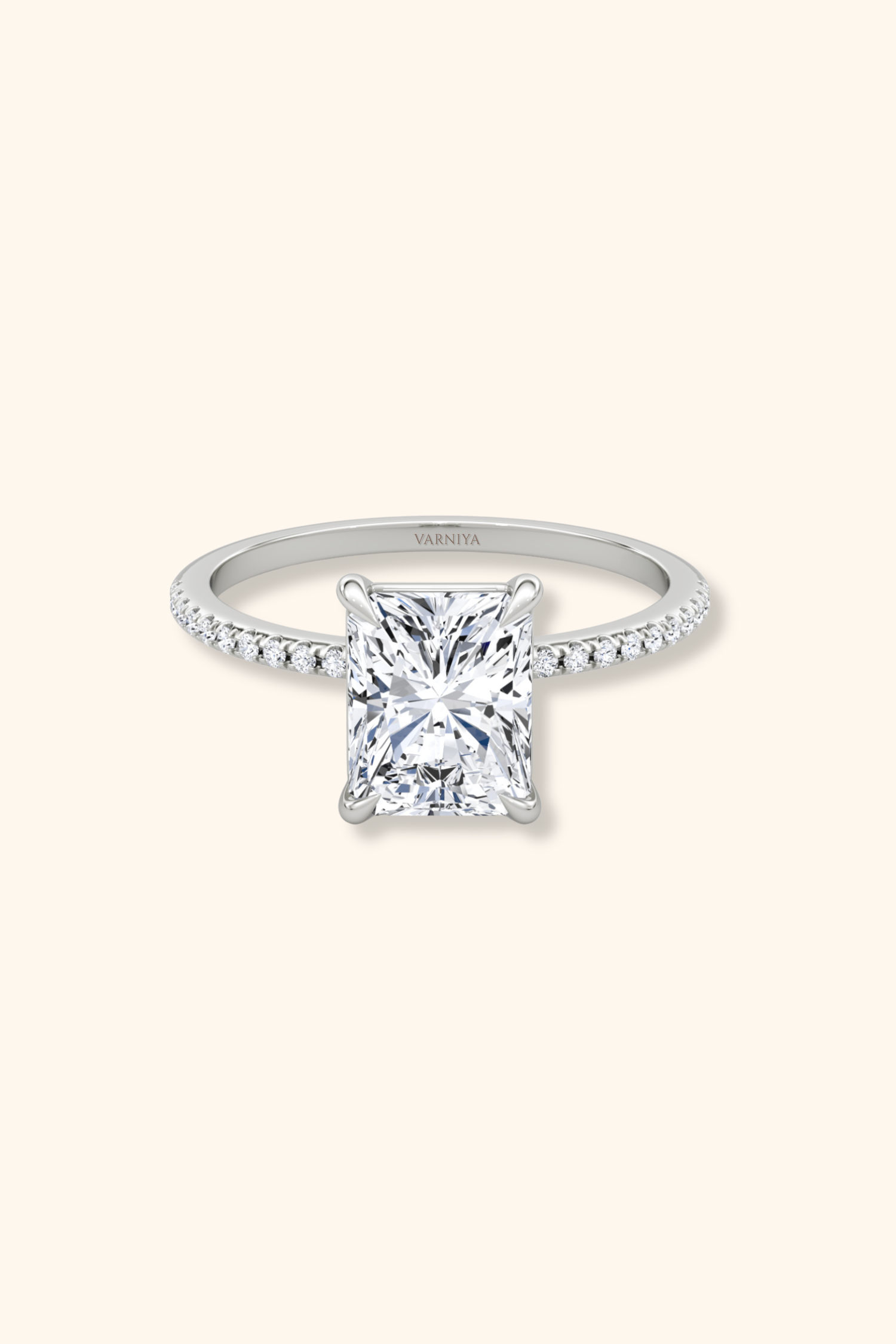 4 Prong Timeless Grace Pavé Ring with Radiant Solitaire