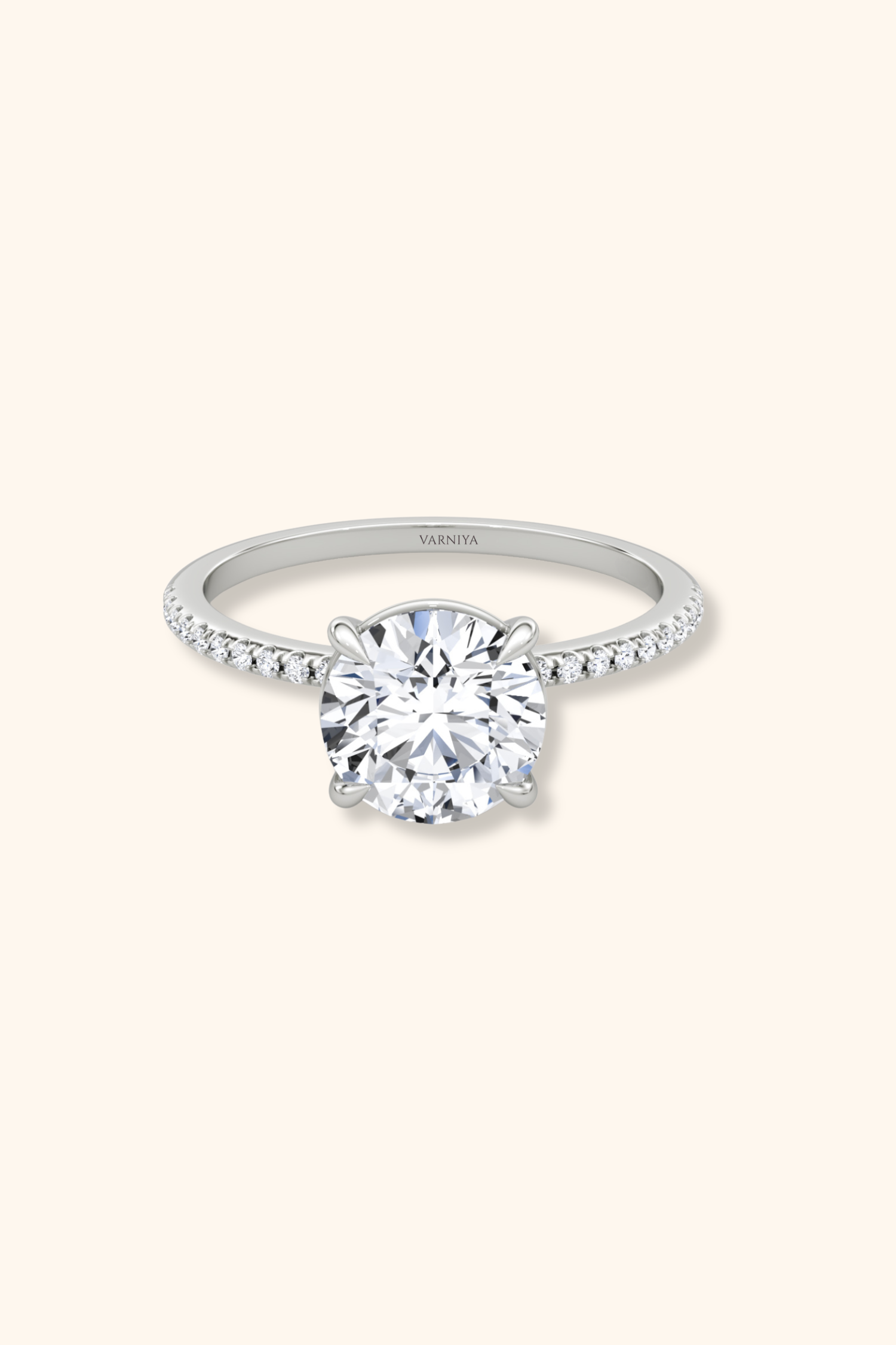 4 Prong Timeless Grace Pavé Ring with Round Solitaire