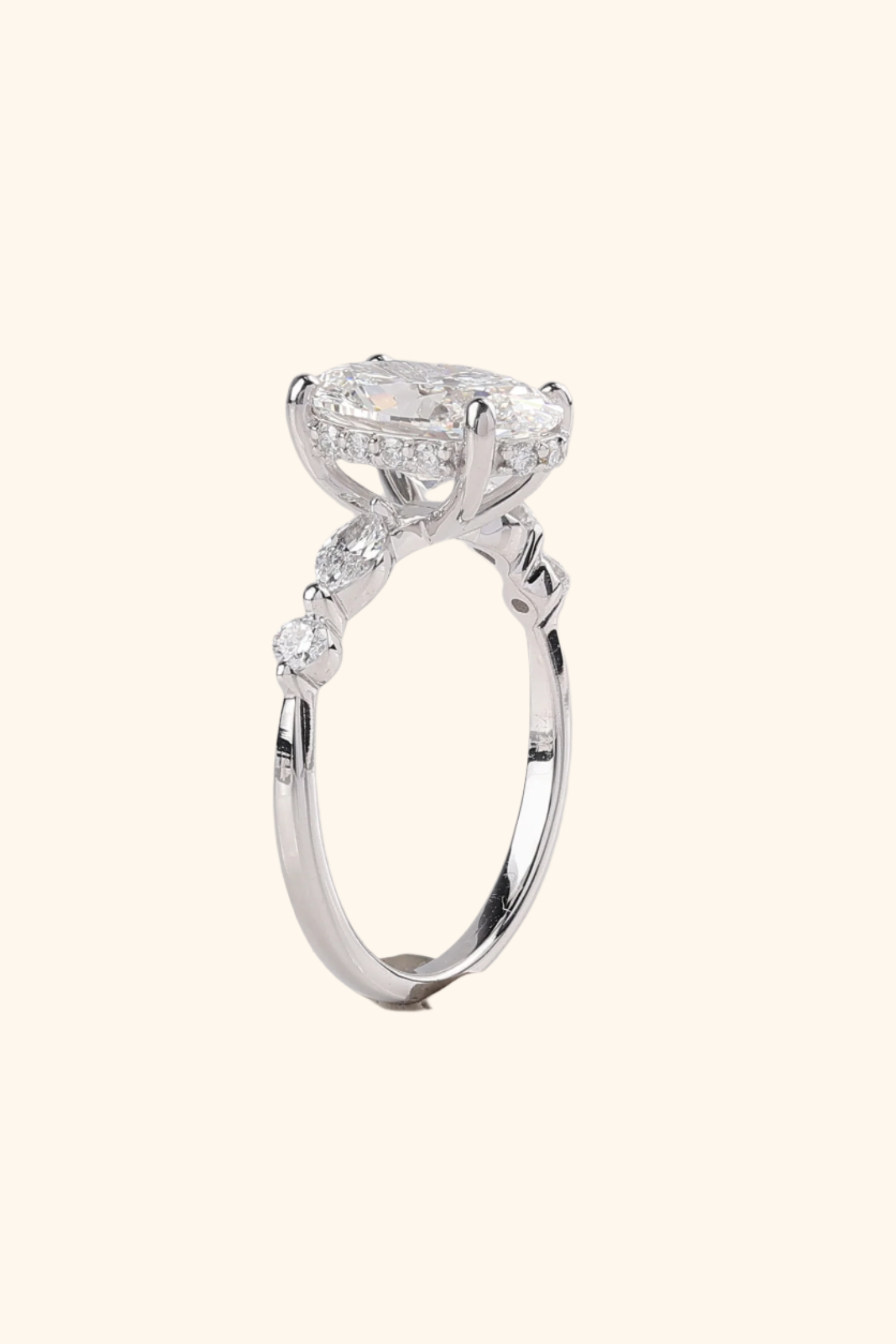 Luminous Grace Hidden Halo Oval Solitaire Pavé Ring