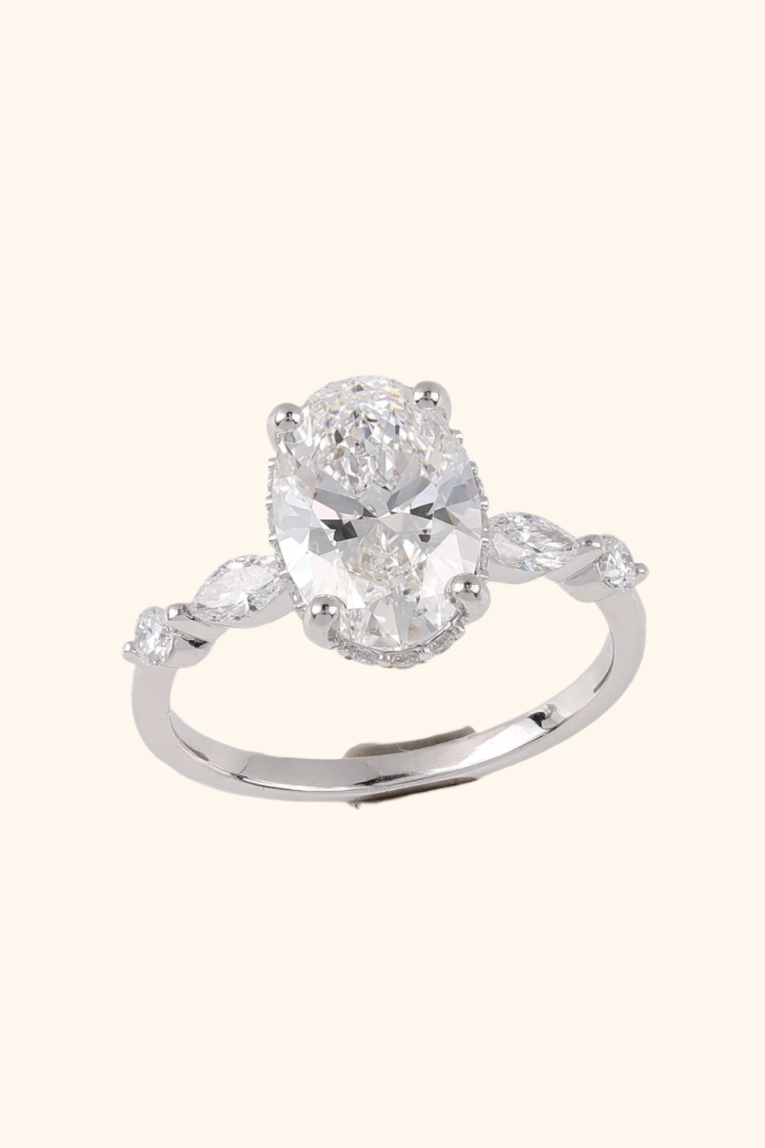 Luminous Grace Hidden Halo Oval Solitaire Pavé Ring