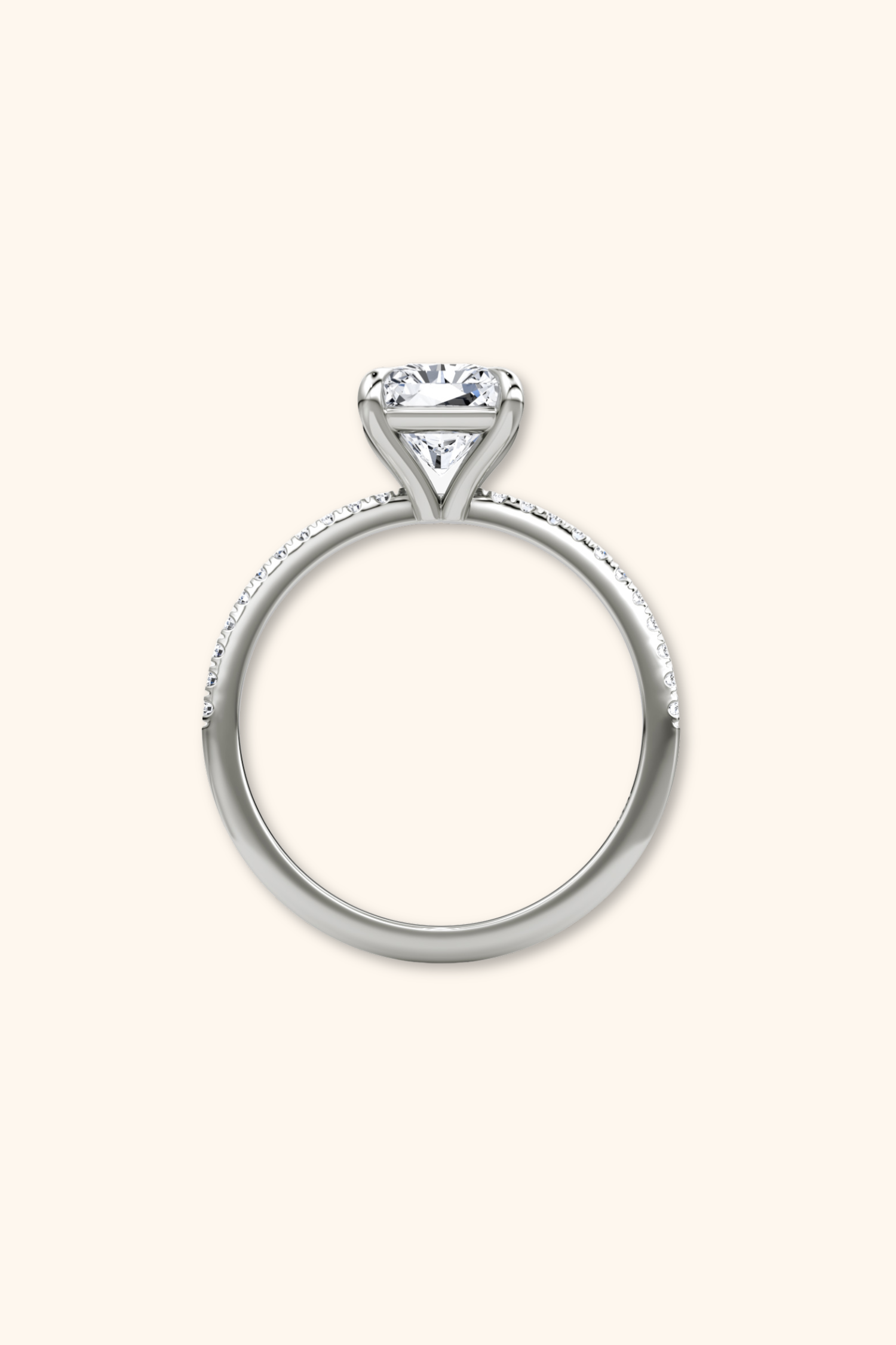 4 Prong Timeless Grace Pavé Ring with Radiant Solitaire