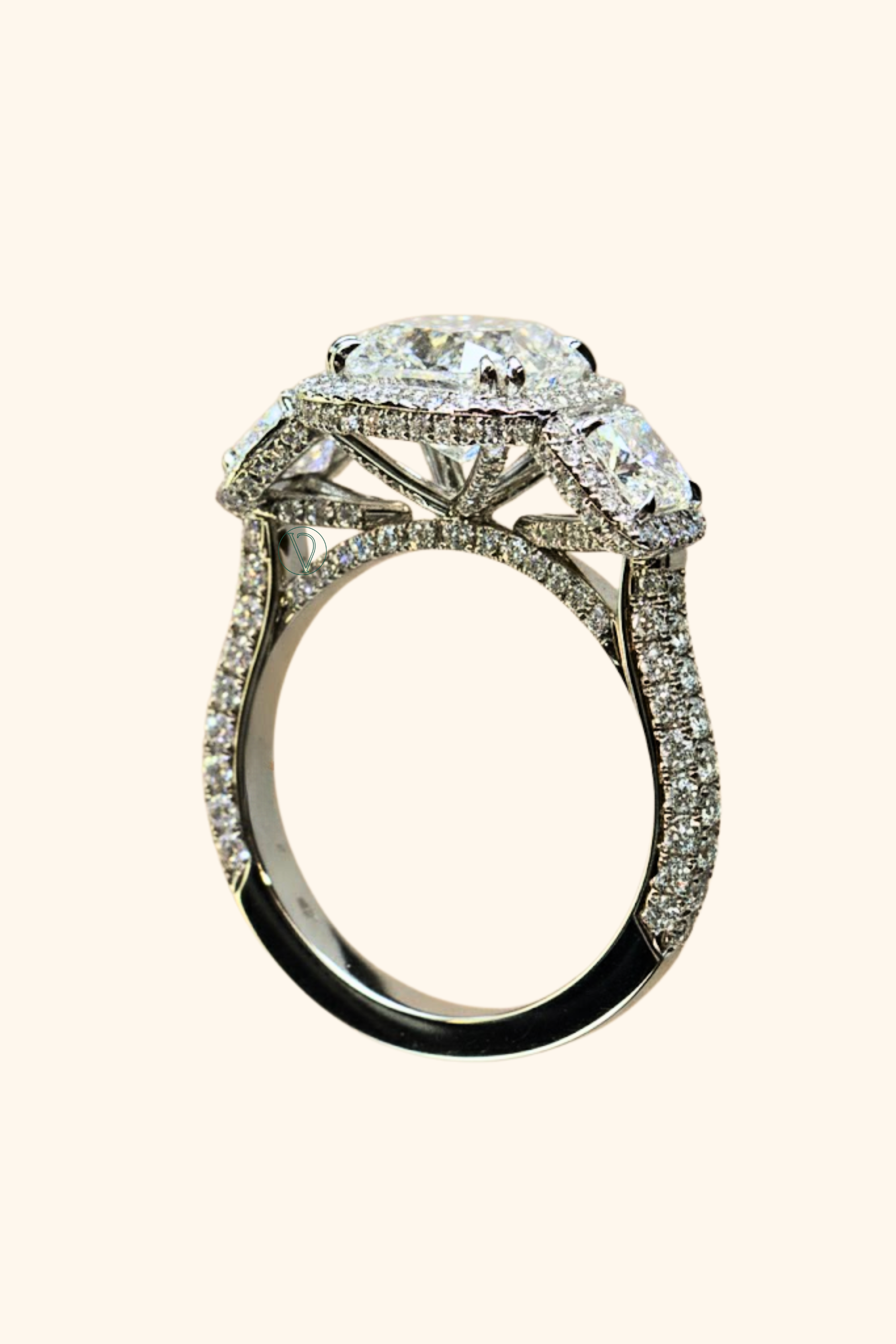 Felicia Three Stone Halo Ring