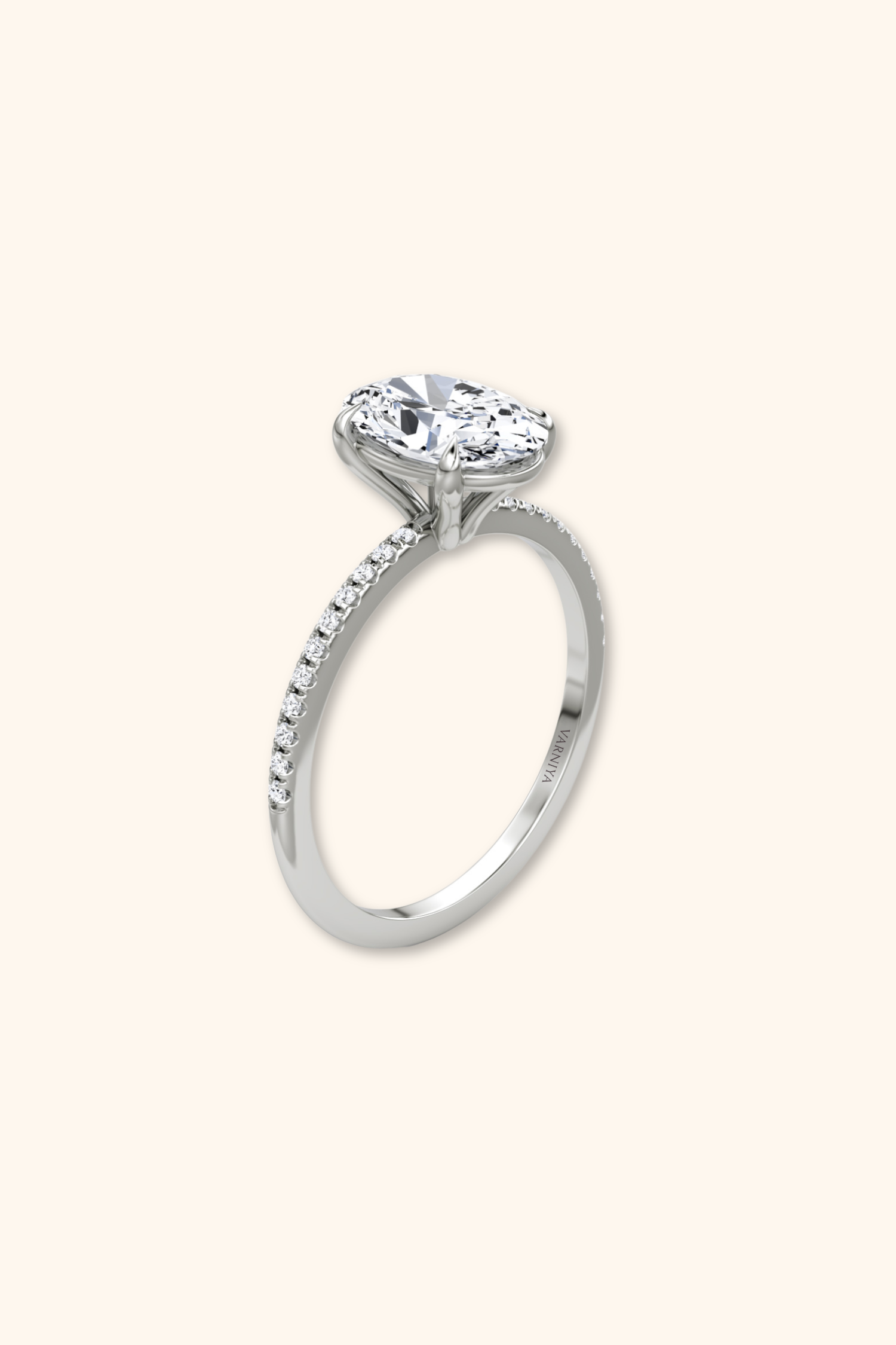 4 Prong Timeless Grace Pavé Ring with Oval Solitaire