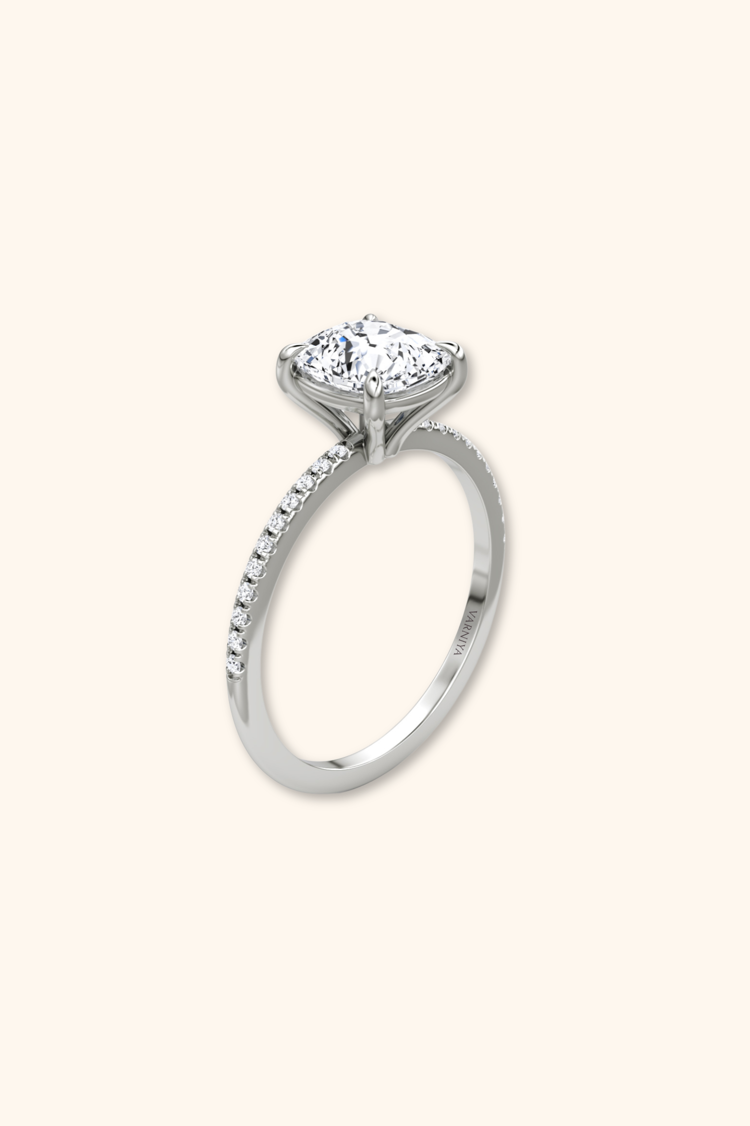 4 Prong Timeless Grace Pavé Ring with Cushion Solitaire