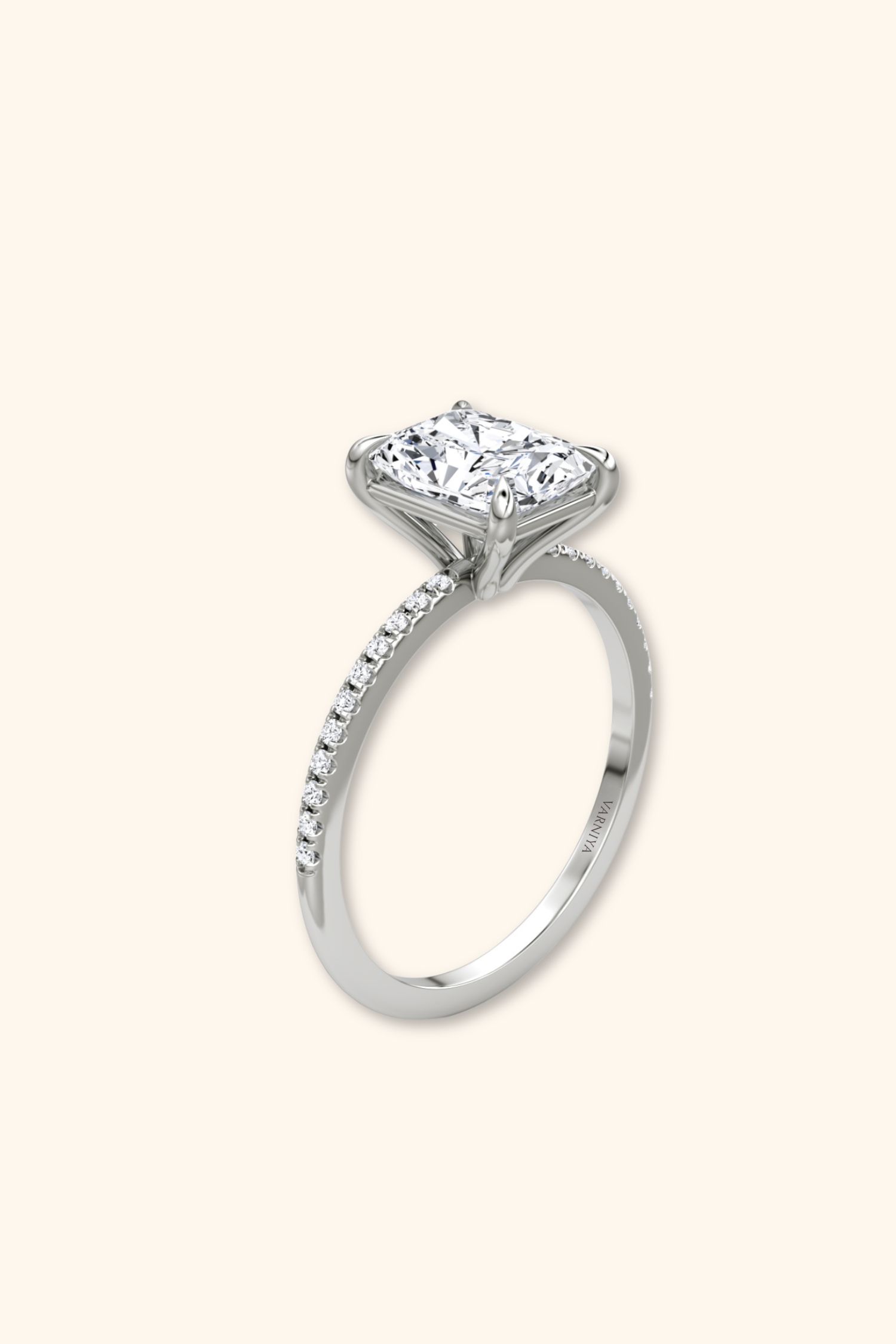 4 Prong Timeless Grace Pavé Ring with Radiant Solitaire