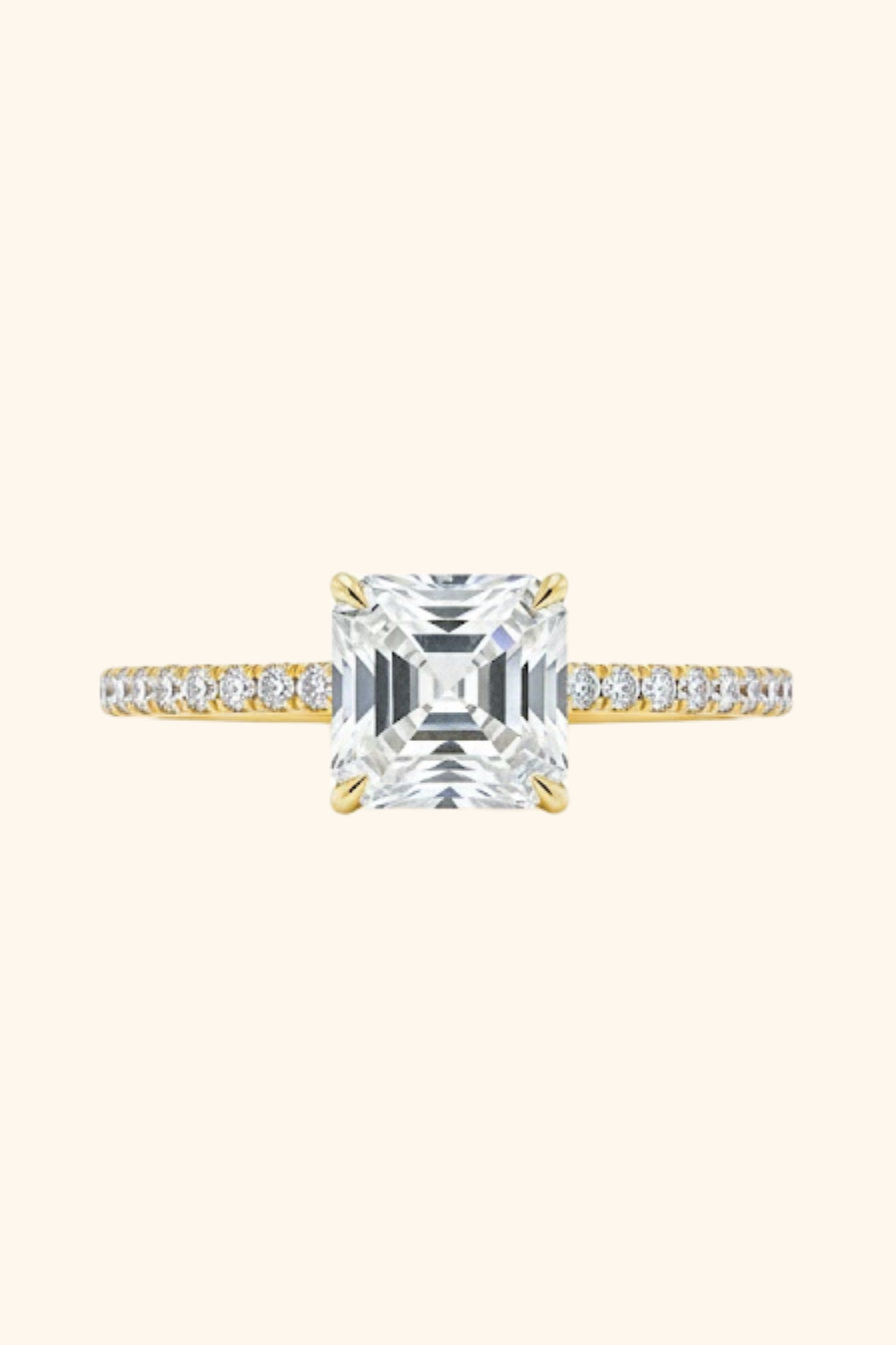 Classic 4 Prong Asscher Pave Solitaire Ring