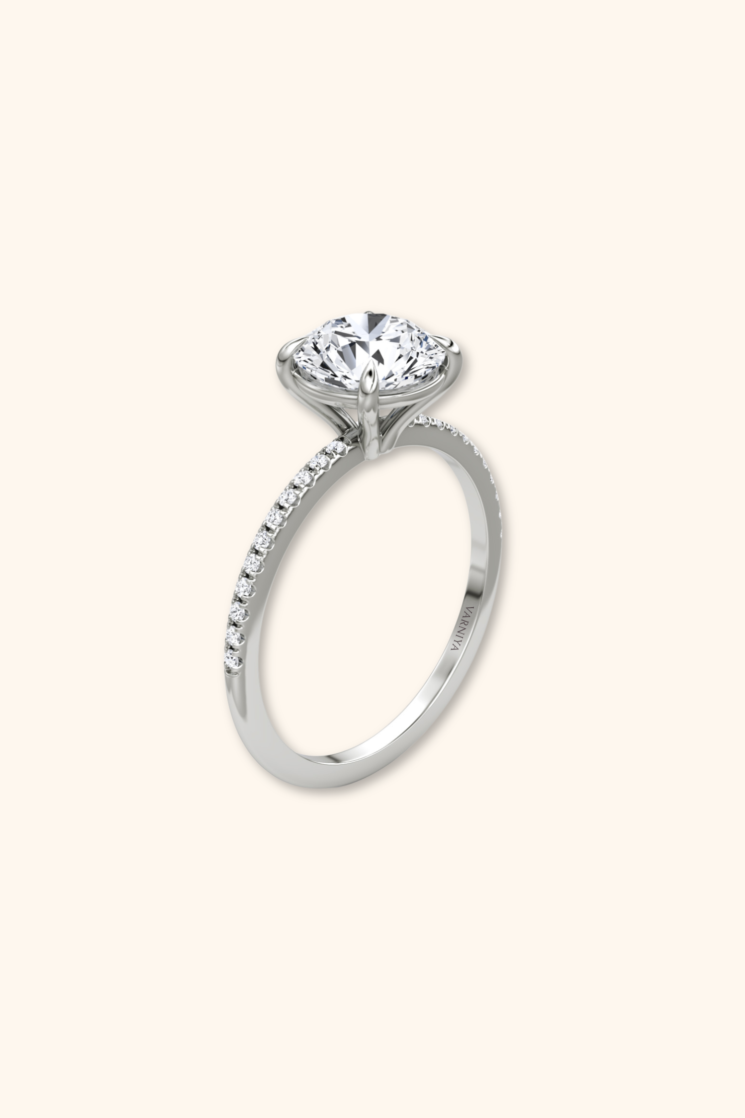 4 Prong Timeless Grace Pavé Ring with Round Solitaire