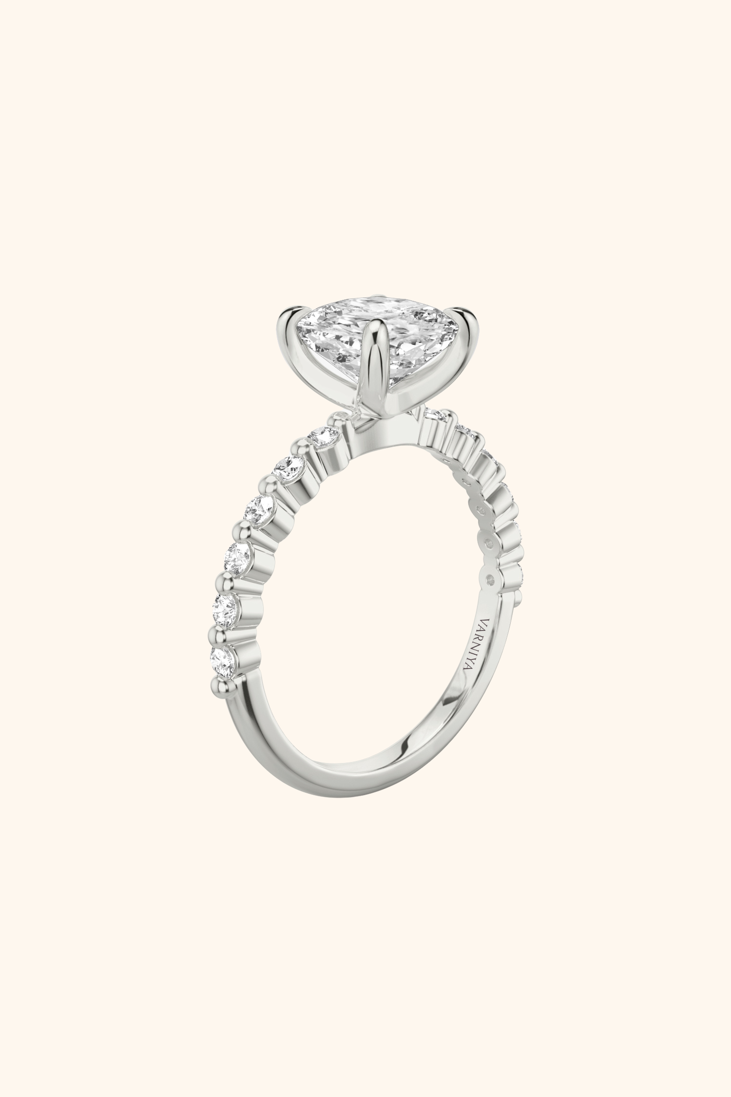 Alya Cushion Solitaire Pavé Ring