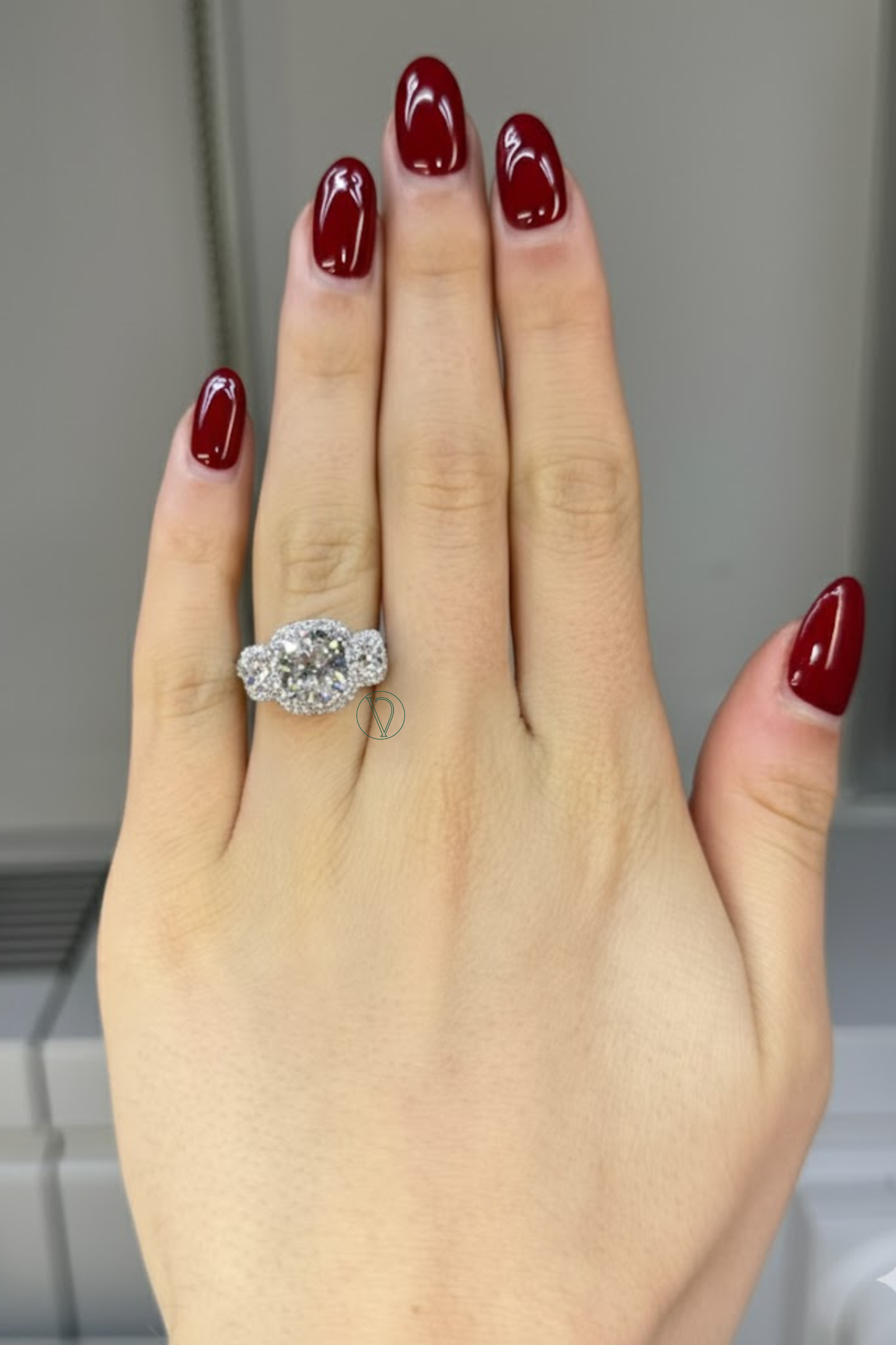 Felicia Three Stone Halo Ring