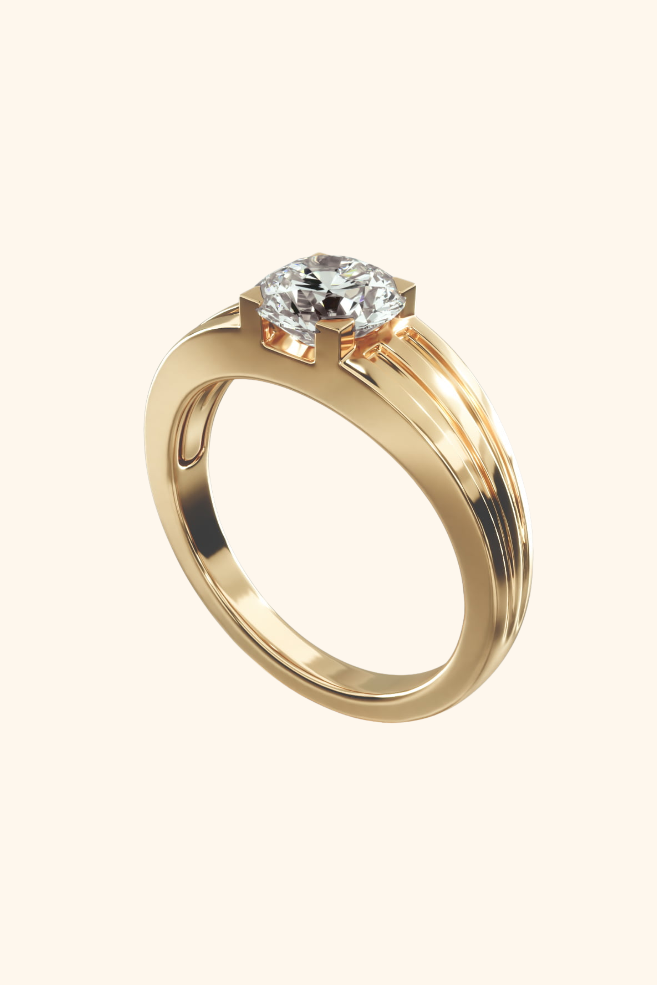 Auron Tapered Grooved Solitaire Ring