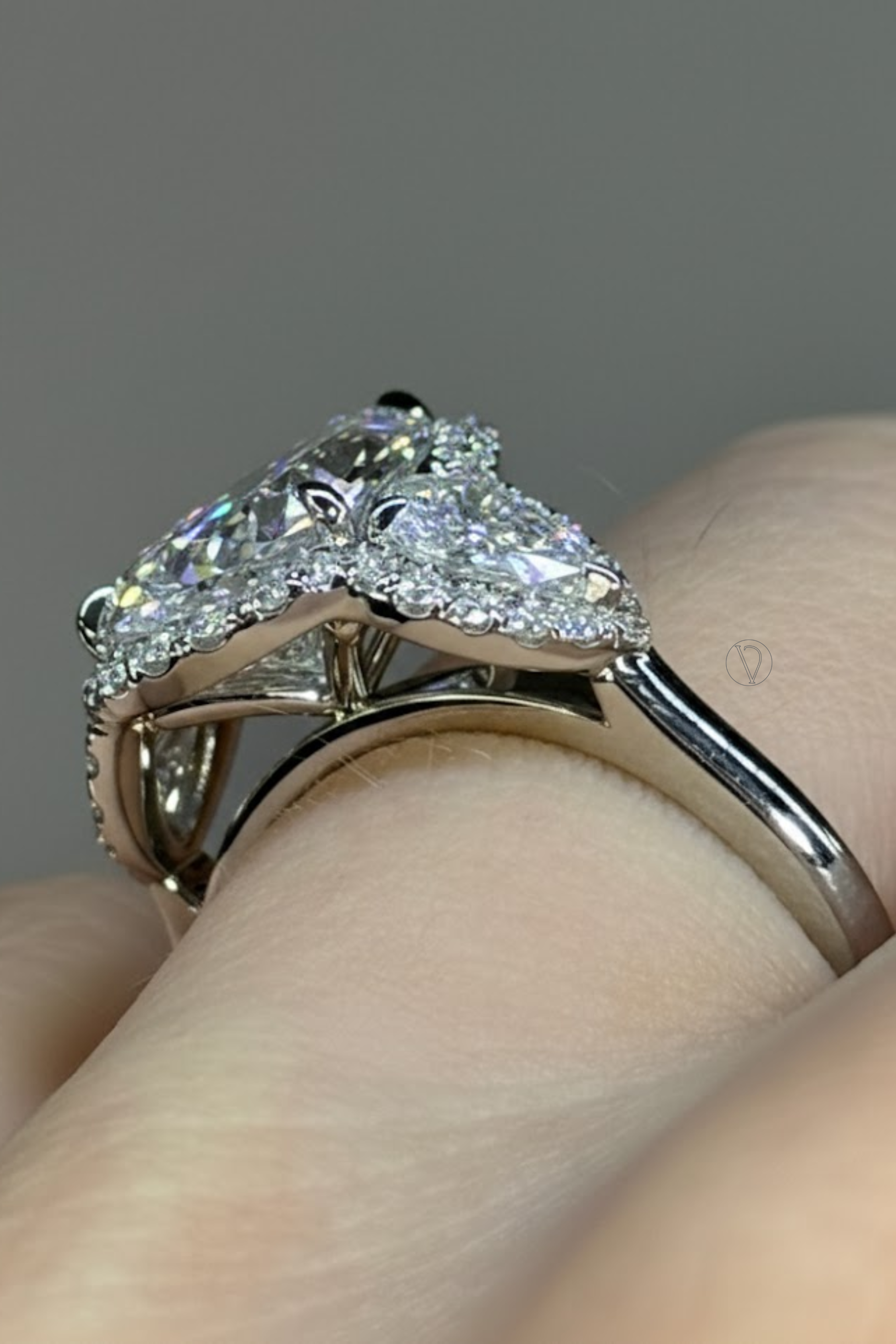 Pristara Three Stone Halo Ring