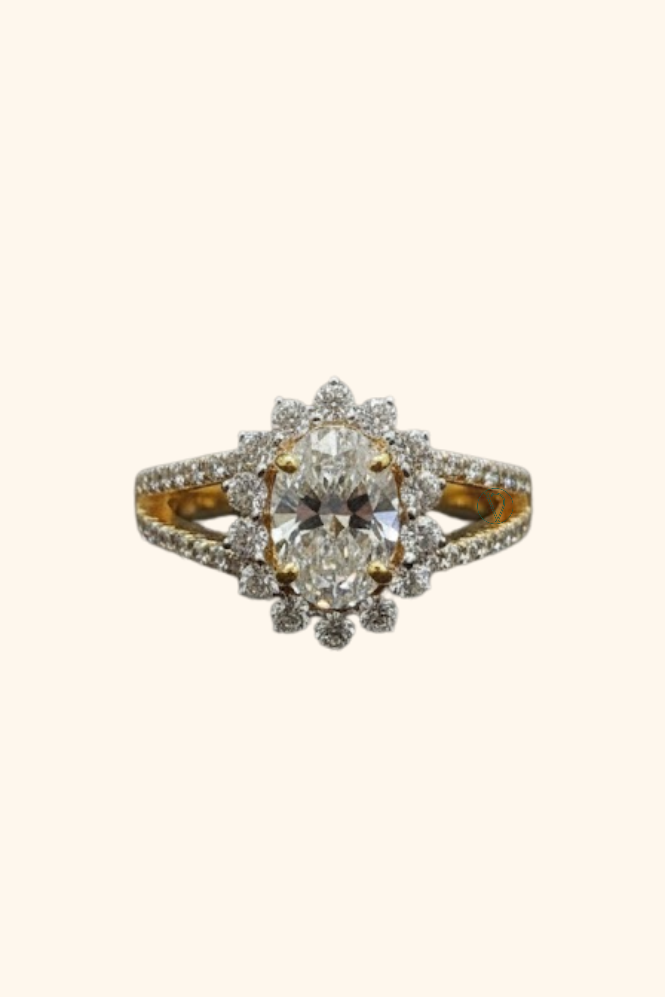 Veronique Oval Solitaire Halo Pavé Ring