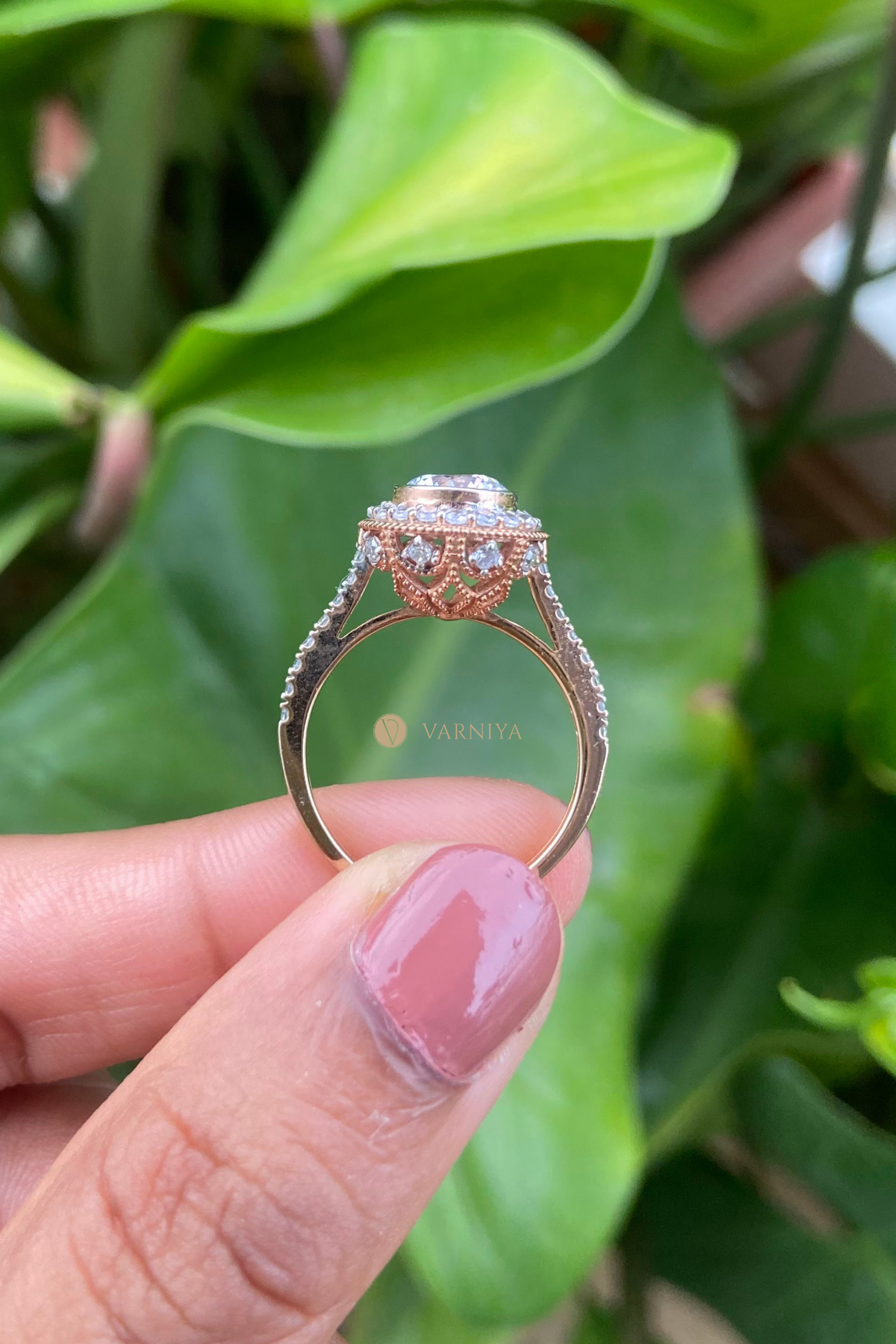 Mumtaz Studded Halo and Pave Ring