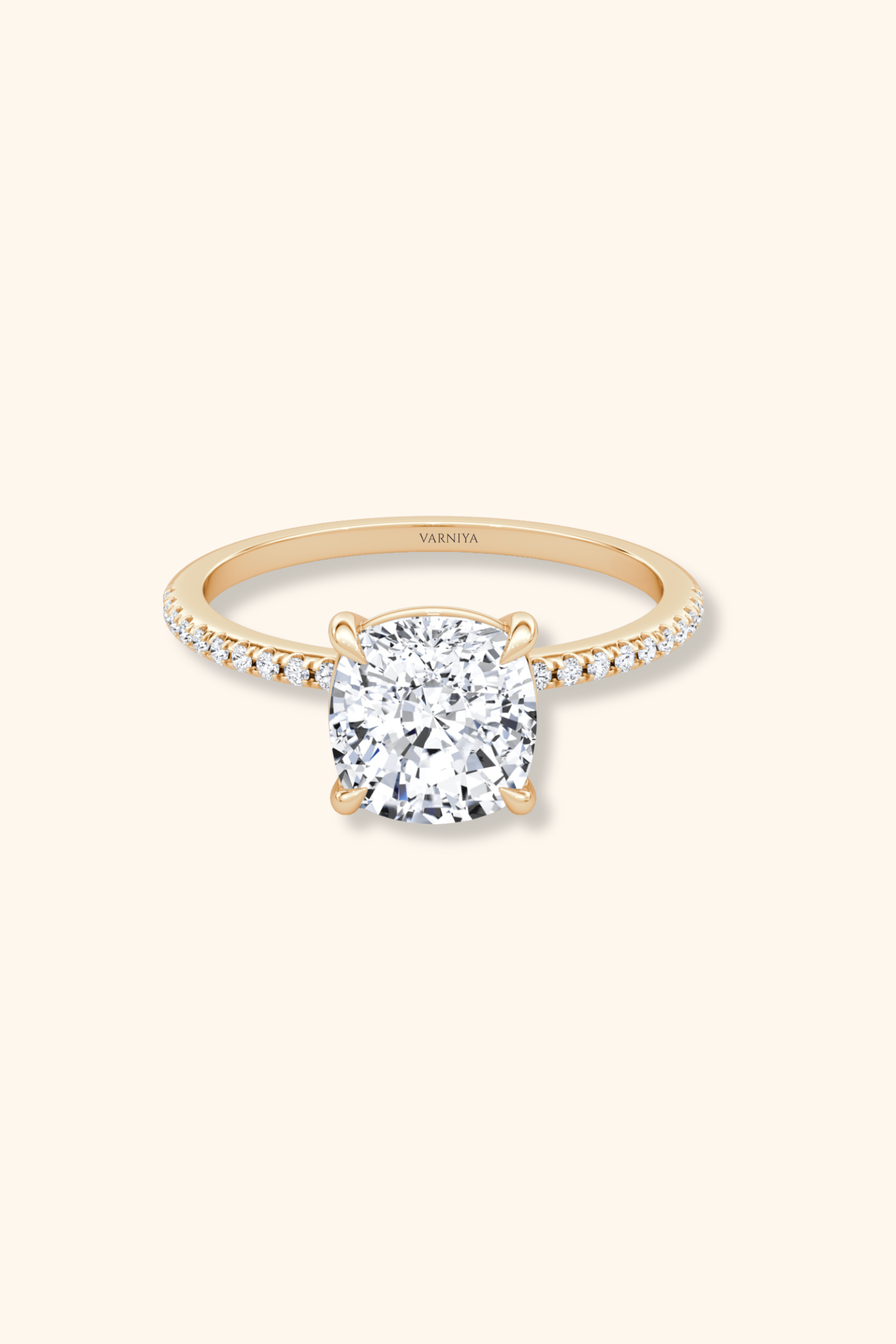 4 Prong Timeless Grace Pavé Ring with Cushion Solitaire