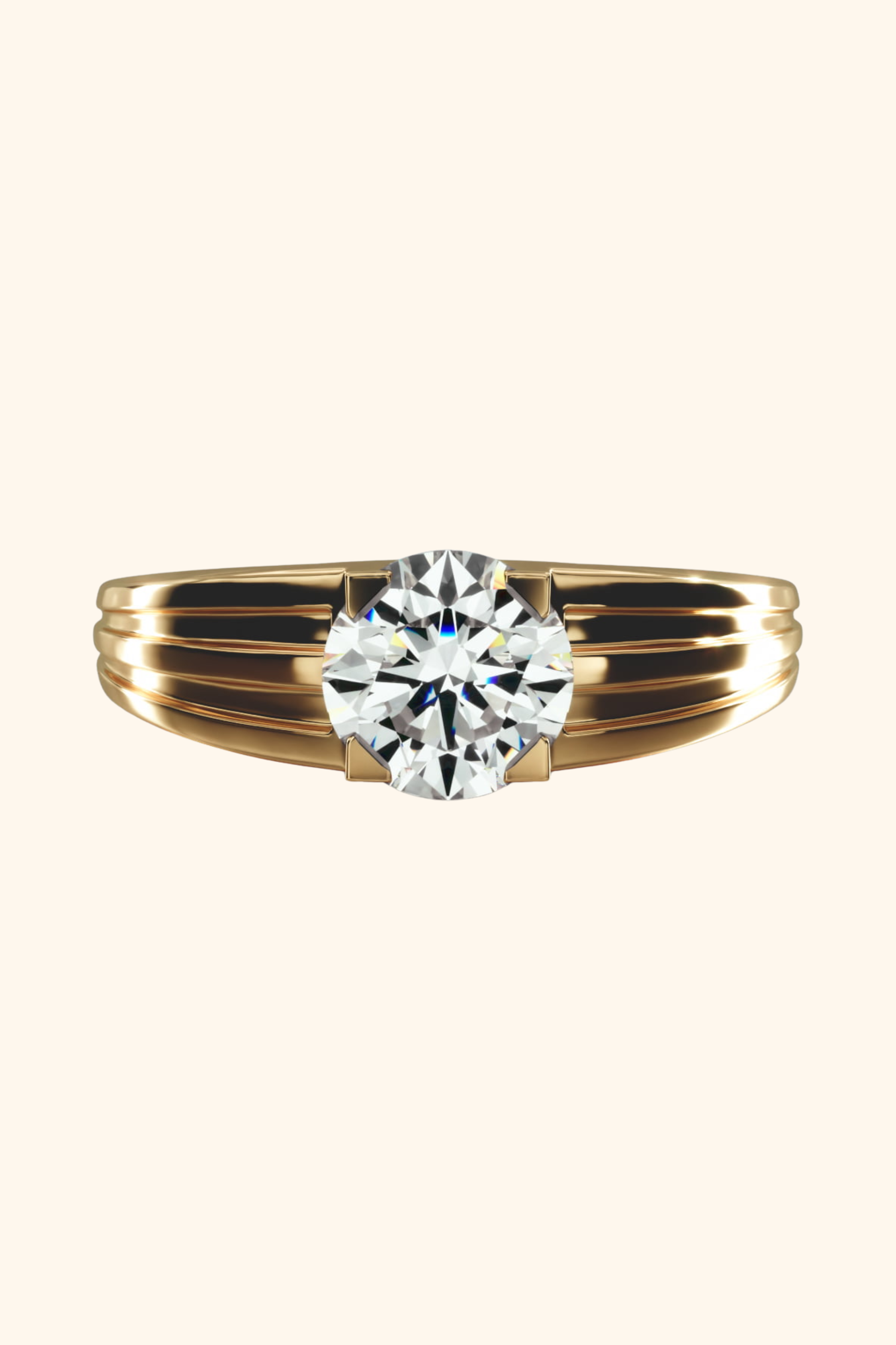 Auron Tapered Grooved Solitaire Ring