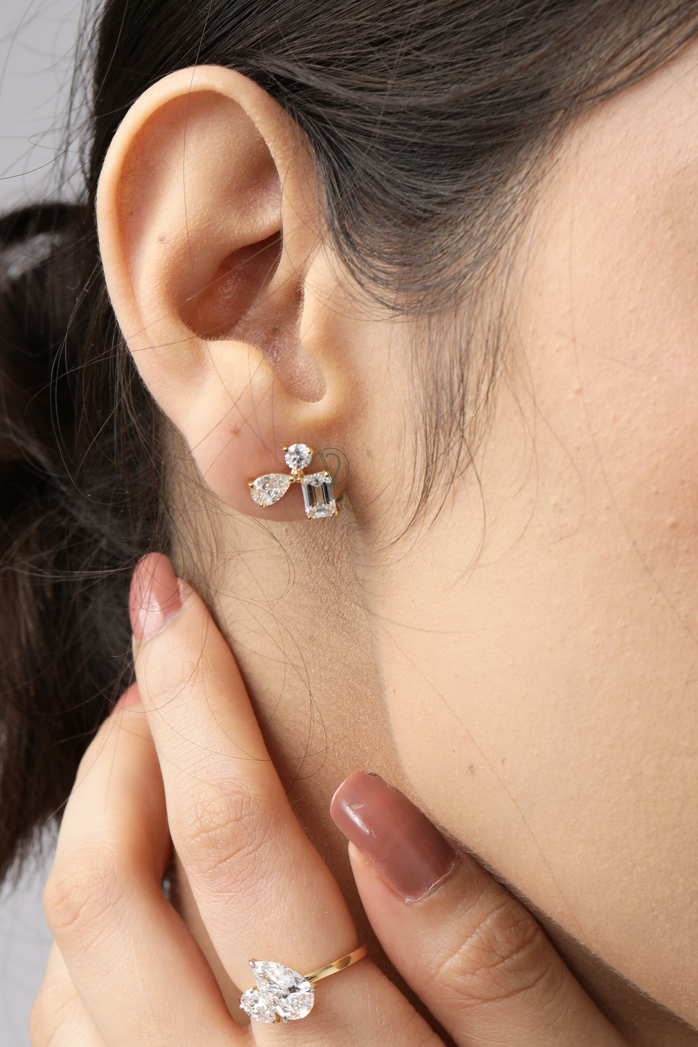 18K Gold Plated Tora Mixed Diamond Earrings