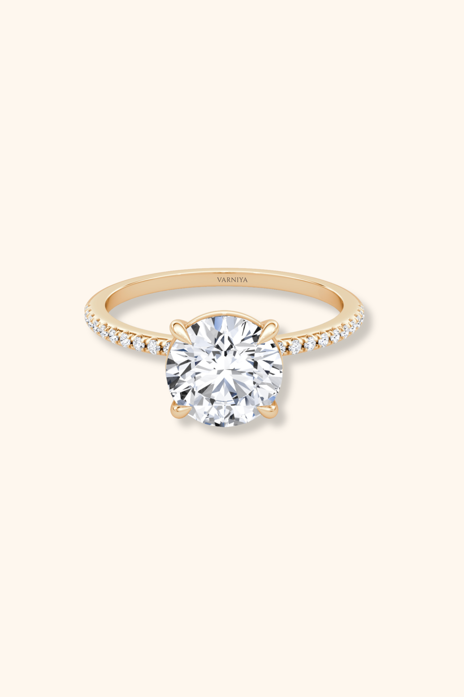 4 Prong Timeless Grace Pavé Ring with Round Solitaire