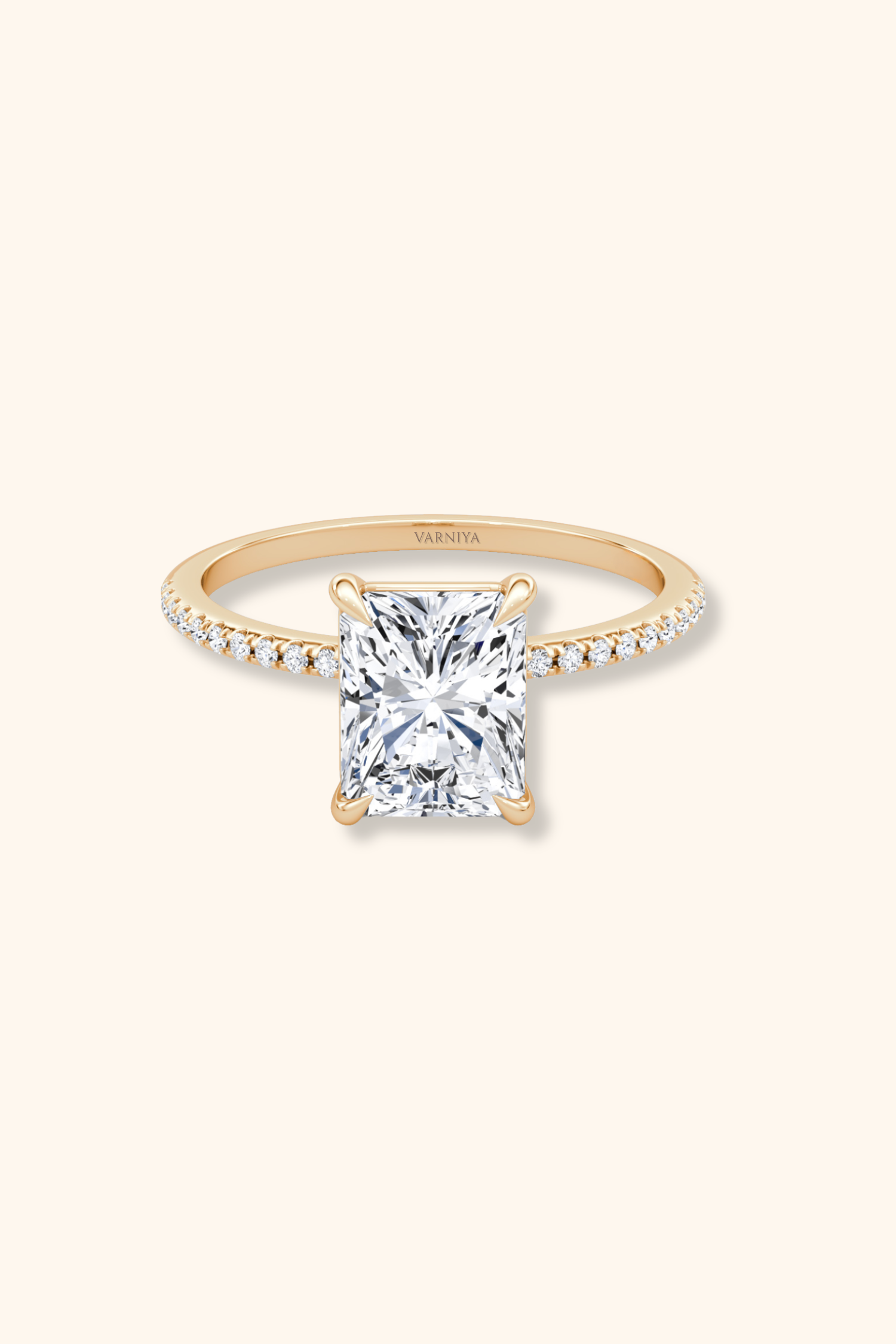 4 Prong Timeless Grace Pavé Ring with Radiant Solitaire