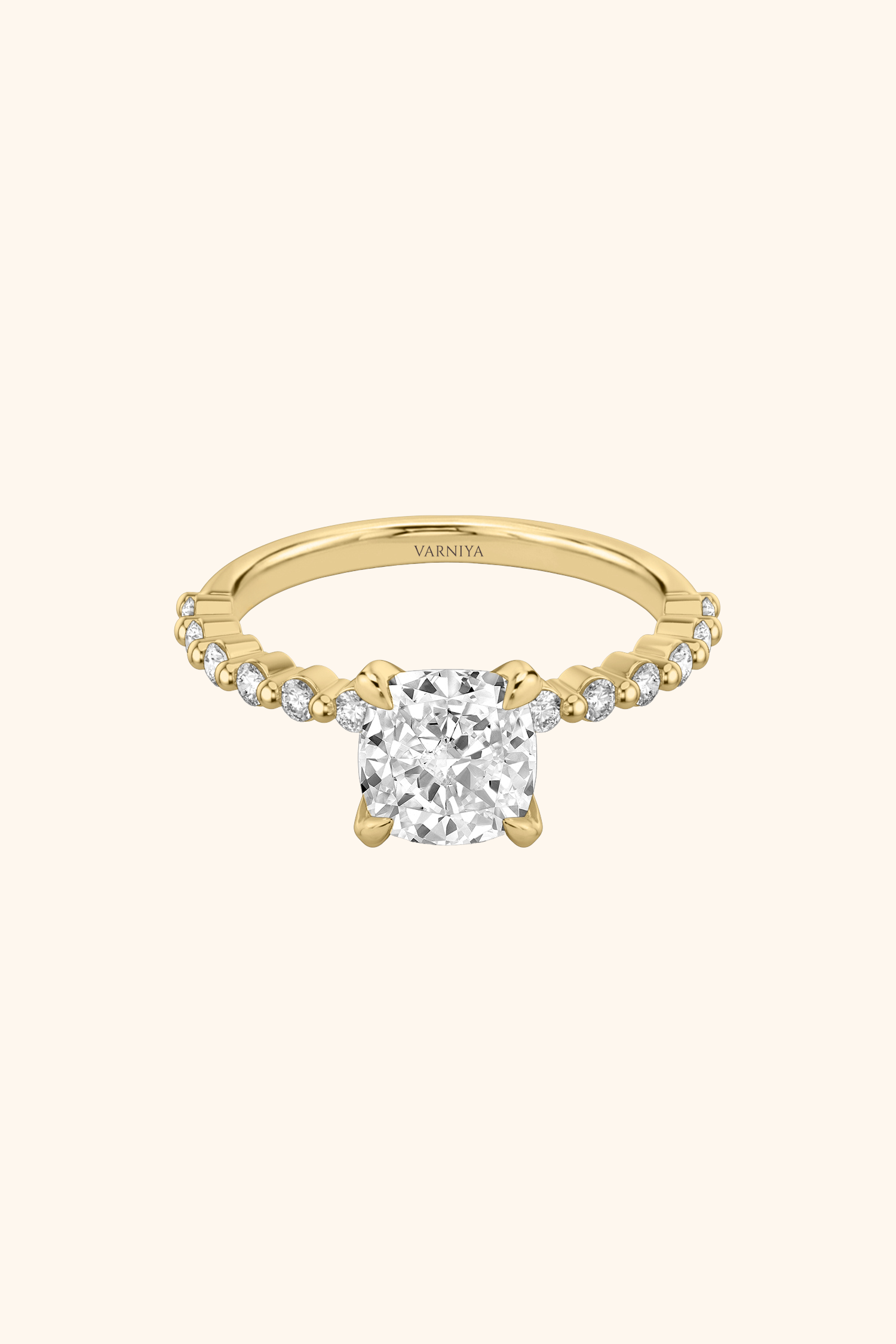 Alya Cushion Solitaire Pavé Ring