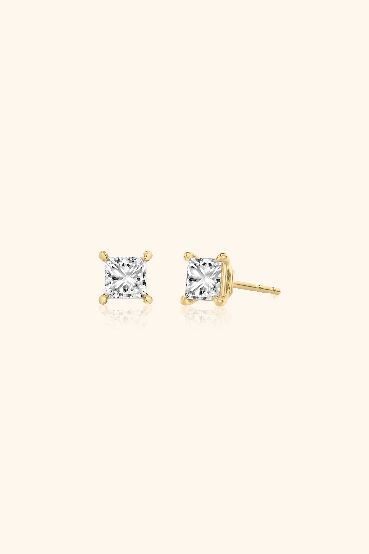 Classic Diamond Studs with a Princess Solitaire