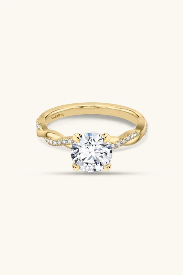 1.05 Ct Helena Round Brilliant Solitaire Alternate Pavé Ring in Ring Size 8