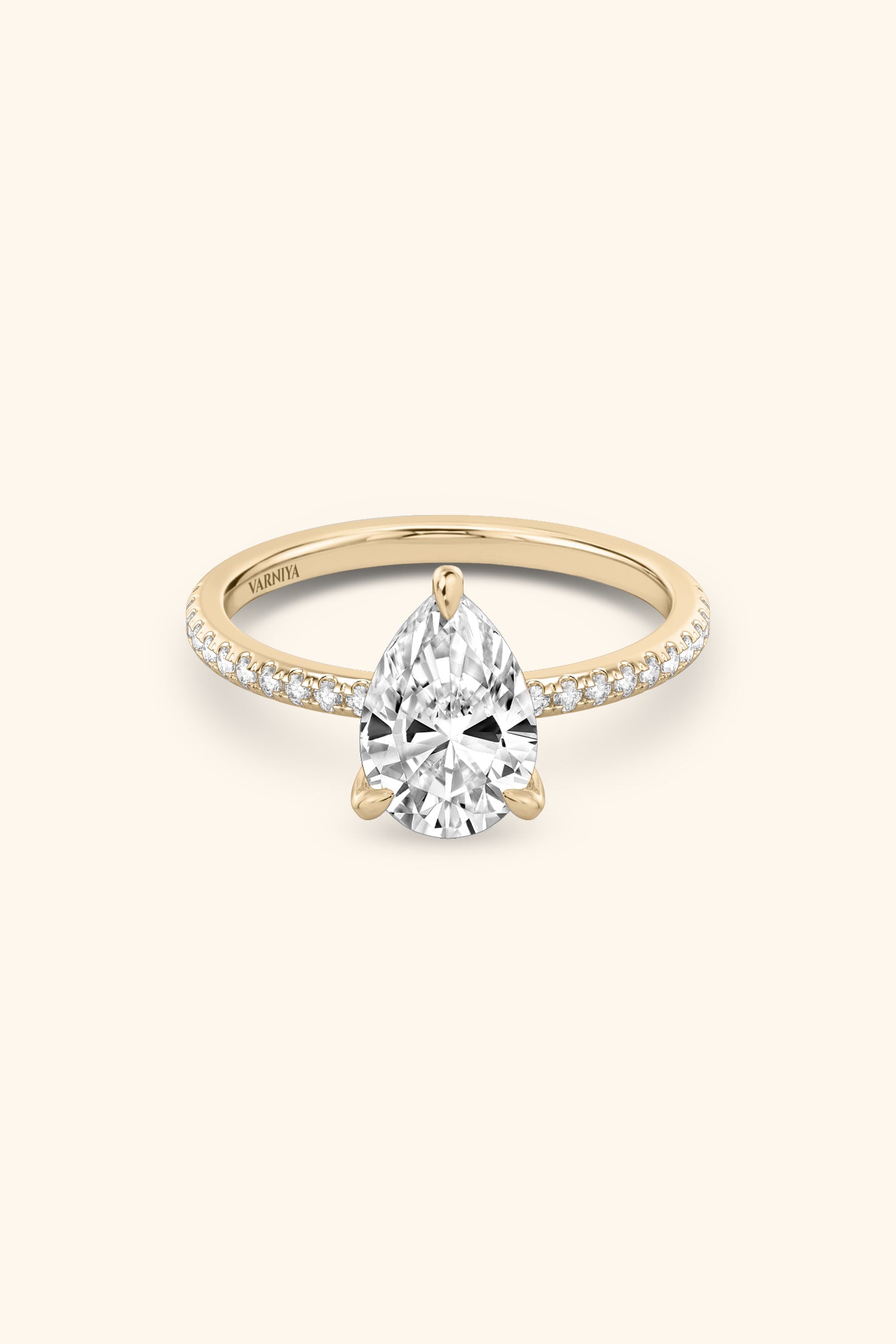 4 Prong Classic Grace Pear Solitaire Pavé Ring