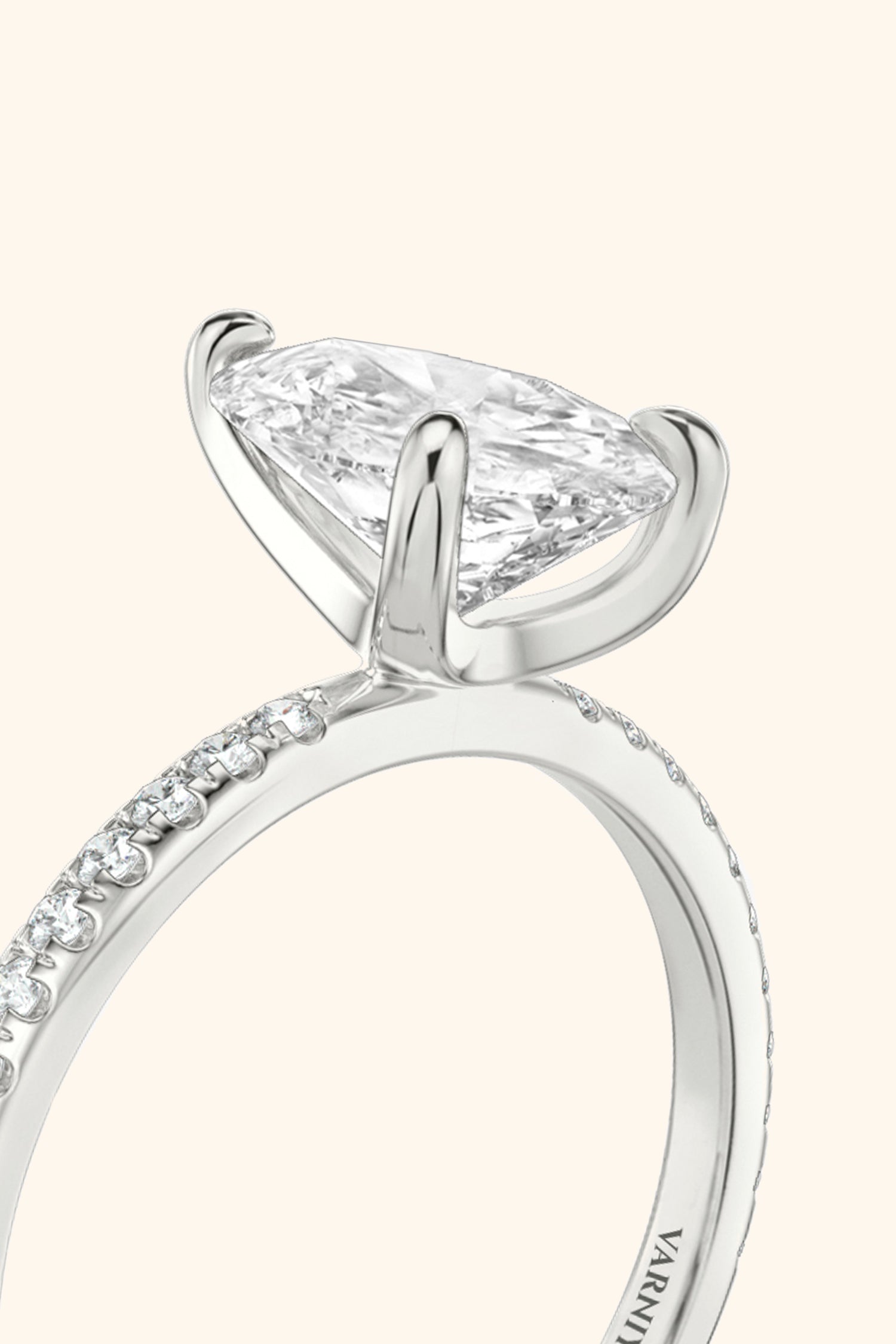 4 Prong Classic Grace Pear Solitaire Pavé Ring