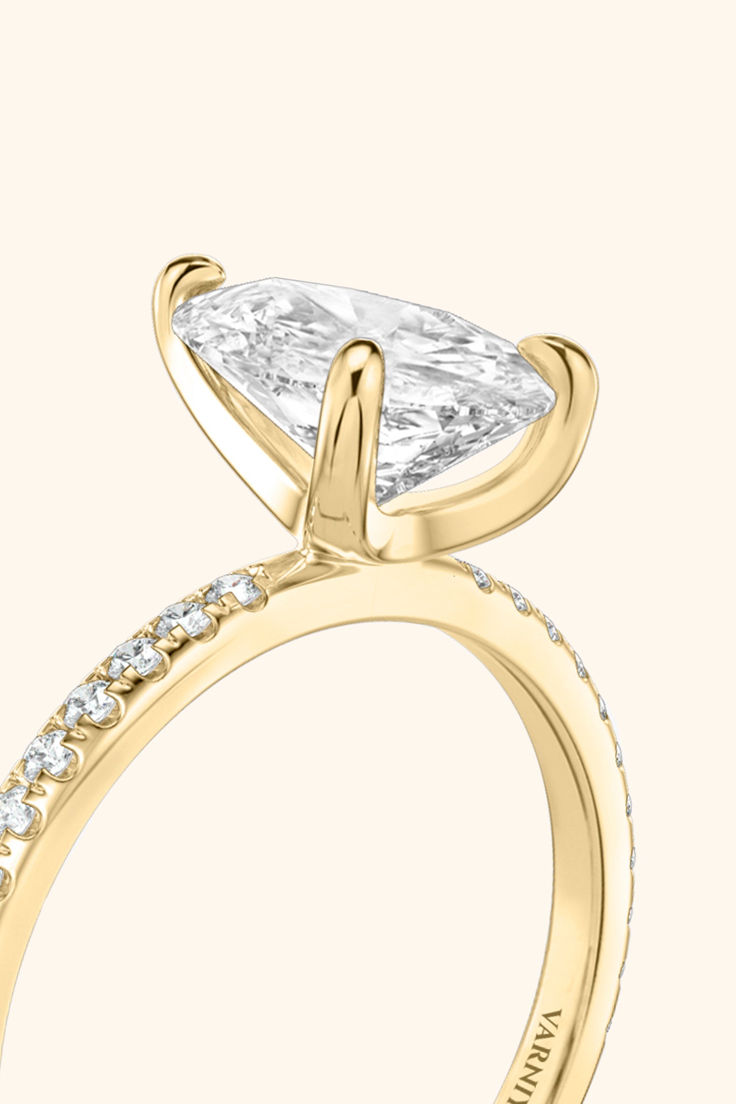 4 Prong Classic Grace Pear Solitaire Pavé Ring