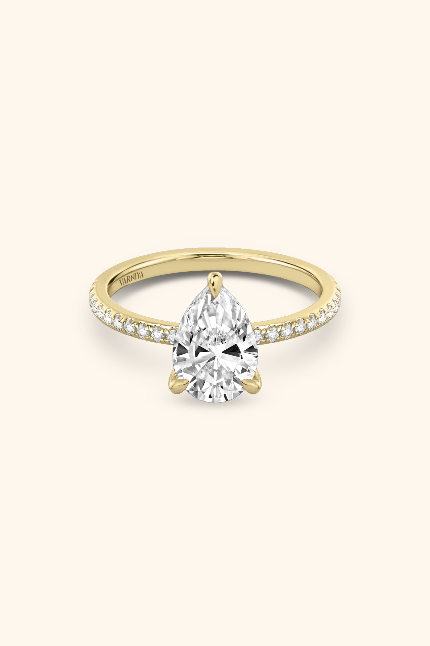 4 Prong Classic Grace Pear Solitaire Pavé Ring