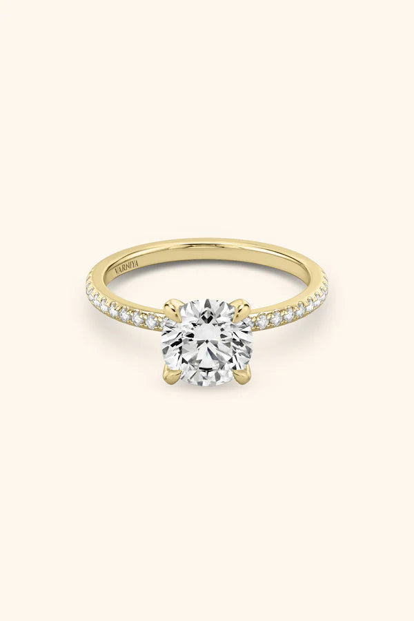 1.54Ct 4 Prong Classic Pavé Ring with Round Brilliant Solitaire in Ring Size 10