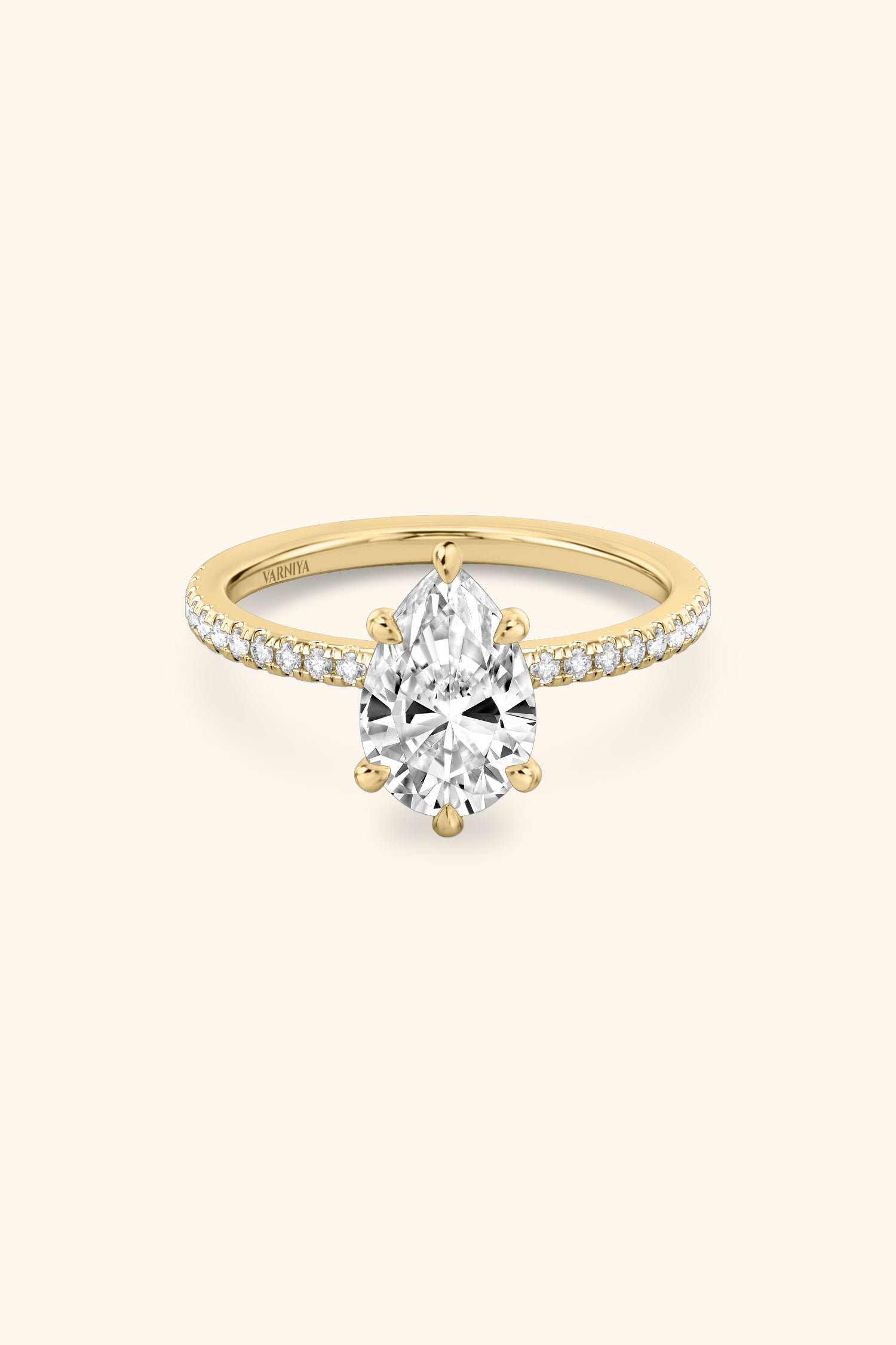 6 Prong Classic Pear Solitaire Pave Ring VARNIYA
