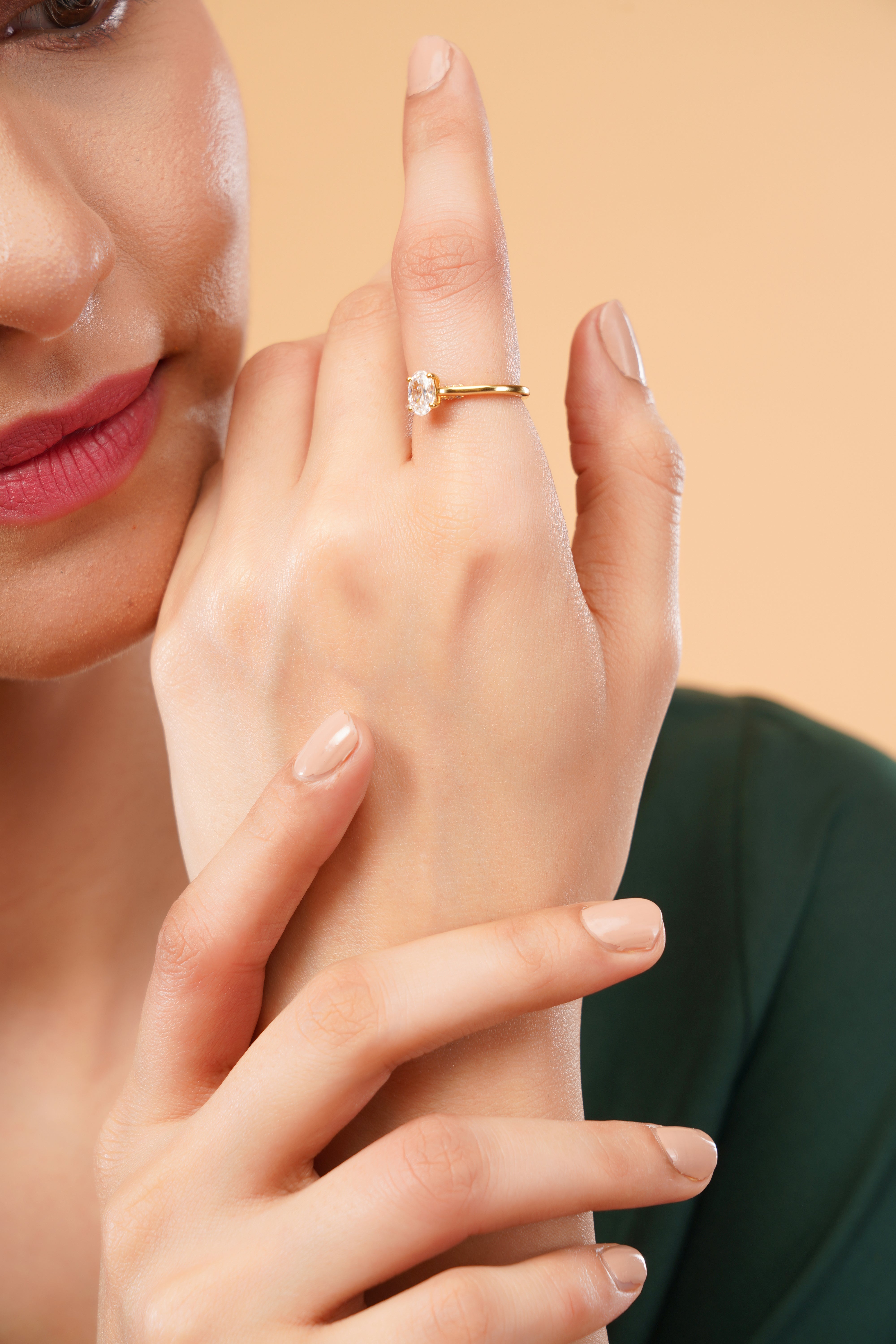 Hidden Halo Oval Cathedral Engagement Ring