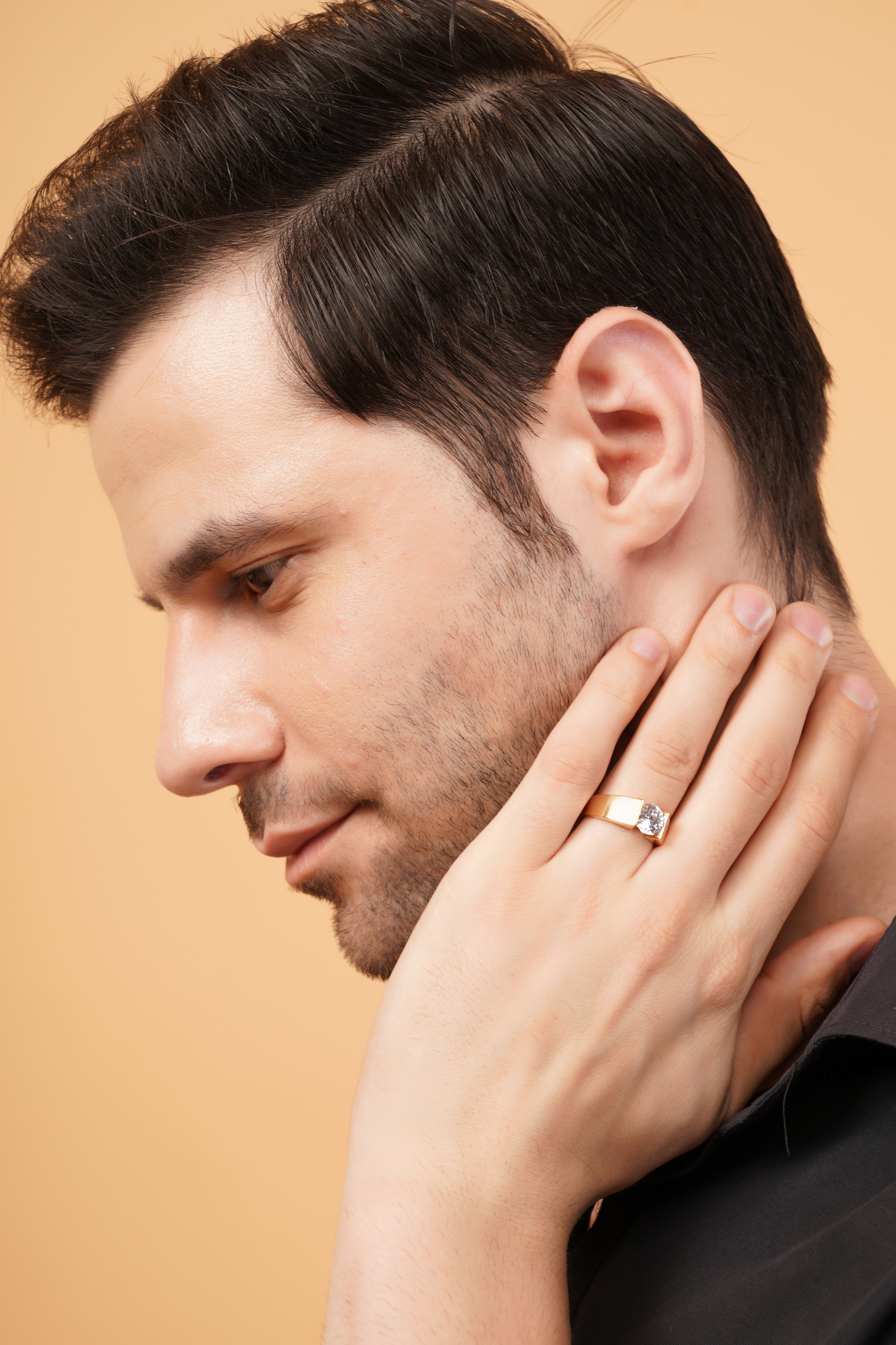 Emblem Men's Band with a Round Solitaire