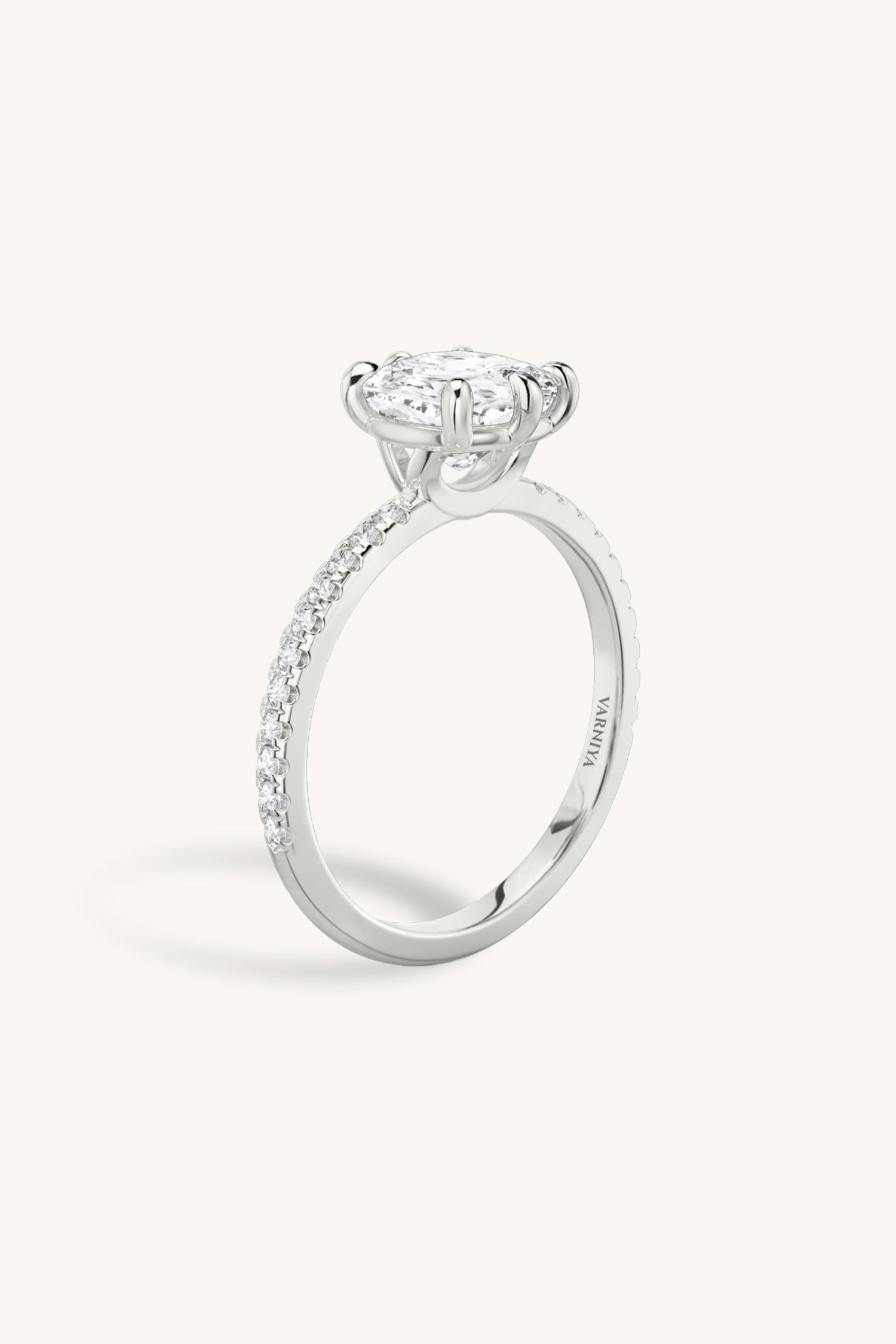 6 Prong Classic Grace Pavé Ring with Cushion Solitaire