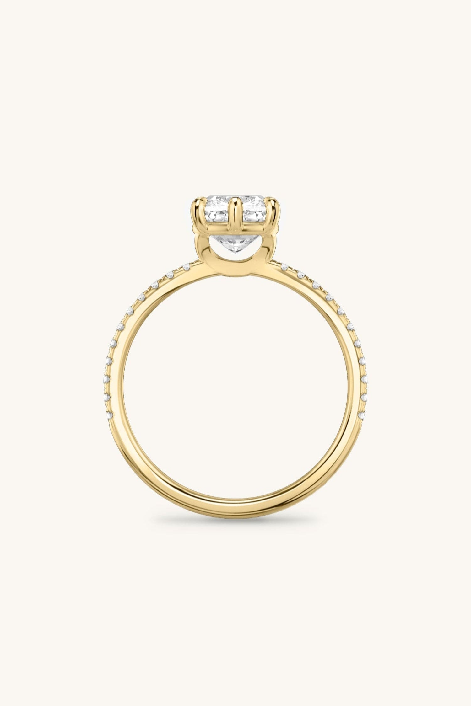 6 Prong Classic Grace Pavé Ring with Cushion Solitaire