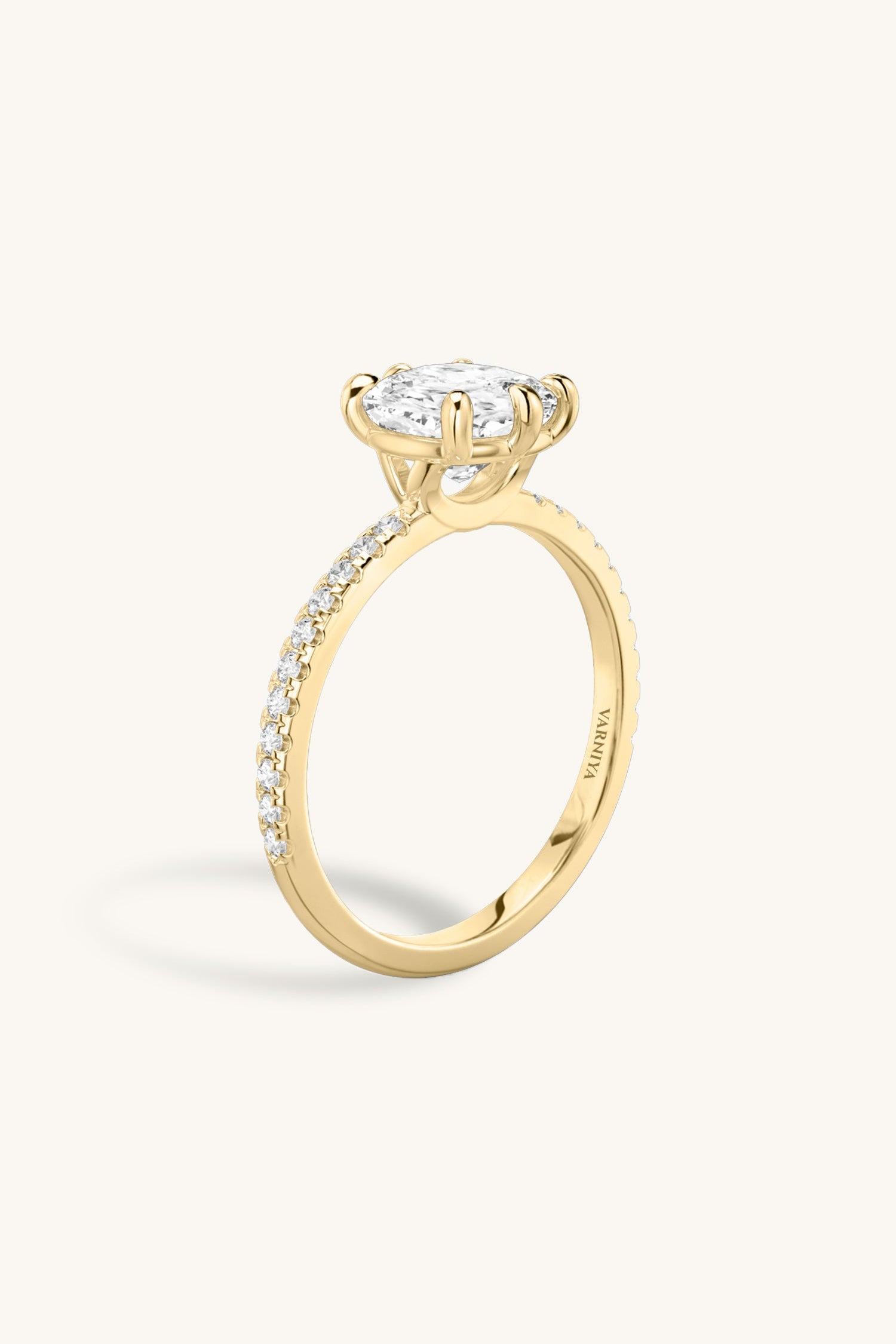 6 Prong Classic Grace Pavé Ring with Cushion Solitaire